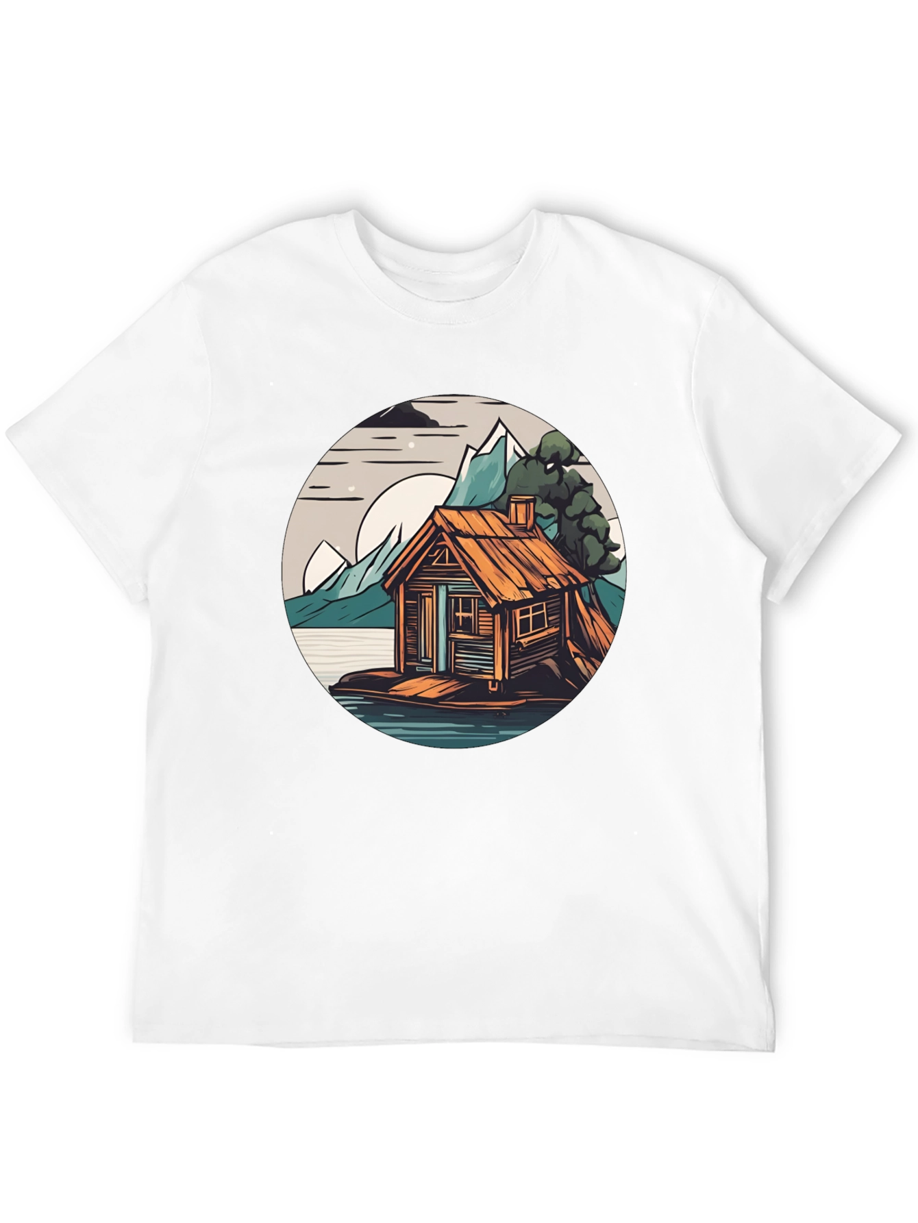 Black Cabin Lake Tee: Nature Graphic Shirt view 12