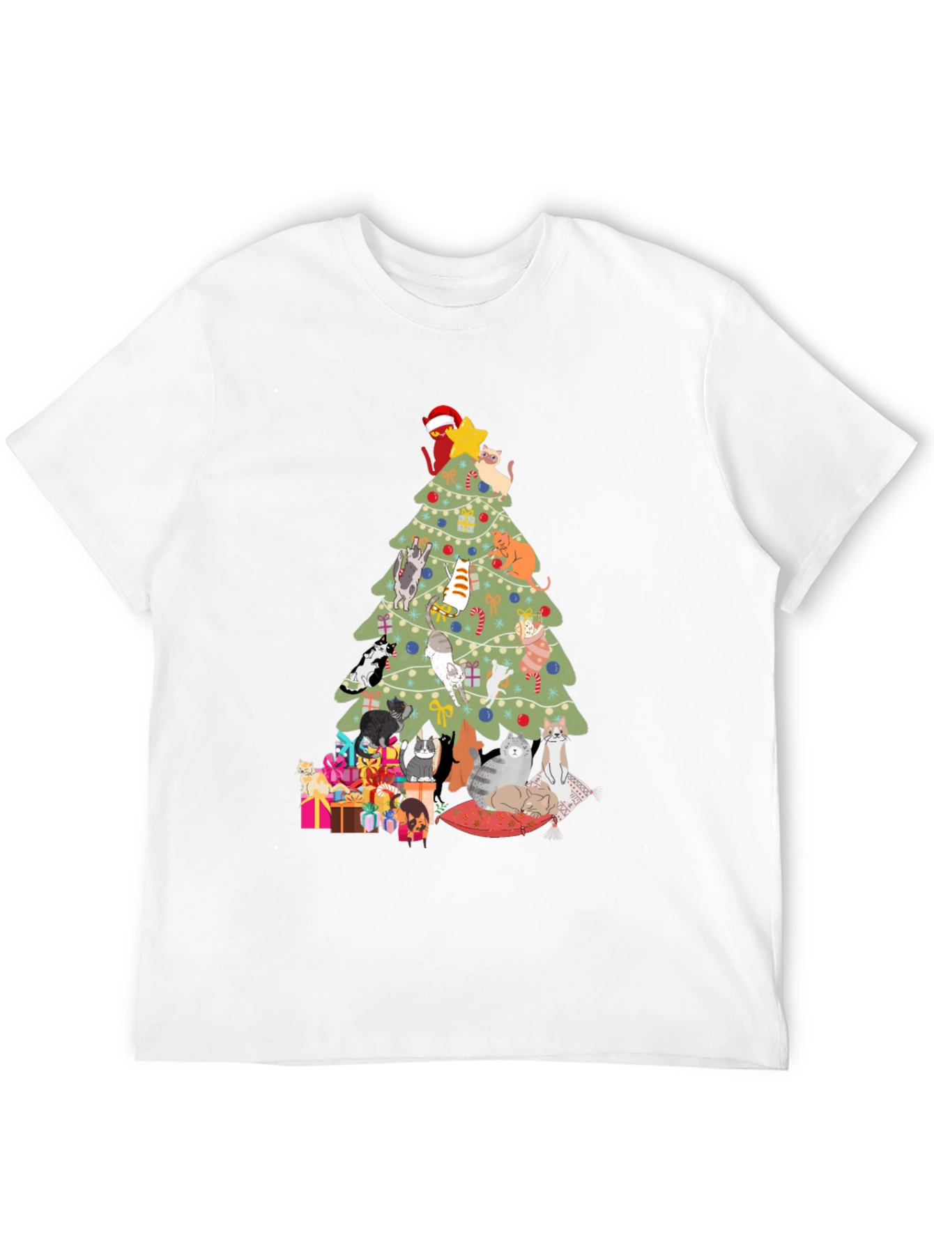 Black Cat Christmas Tree T-Shirt Holiday Tee view 12