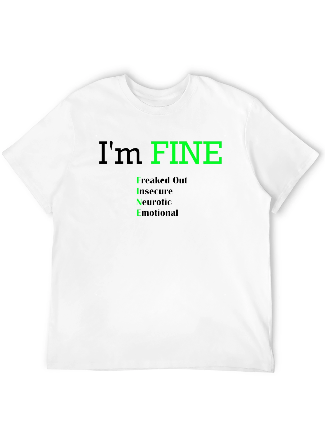 Black I'm Fine Funny Graphic T-Shirt - Freaked Out Insecure Neurotic Emotional view 12