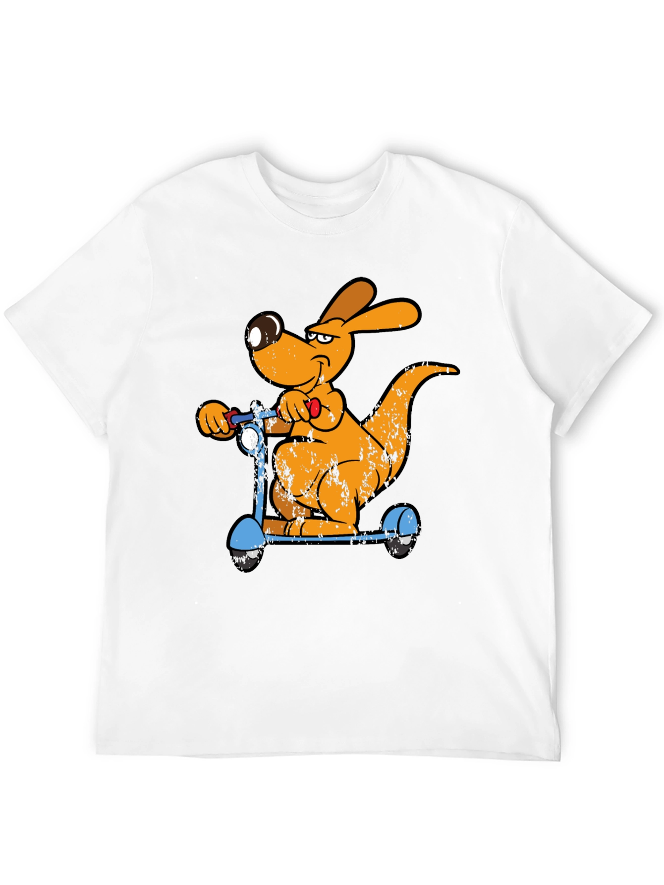 Black Cartoon Kangaroo Scooter Graphic Tee - Cool Black T-Shirt view 12