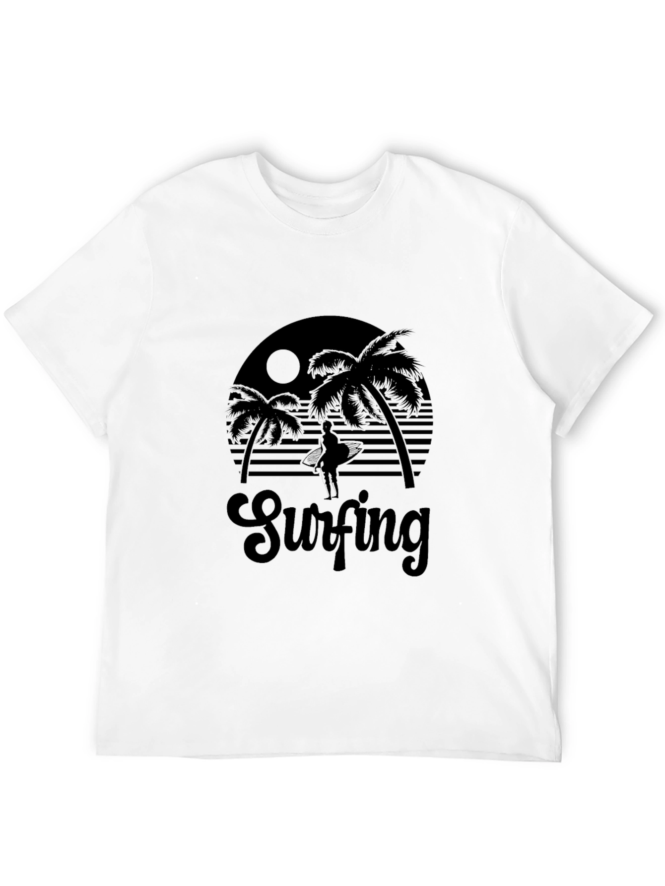Black Surfing Silhouette Graphic Tee - Black Cotton T-Shirt view 12