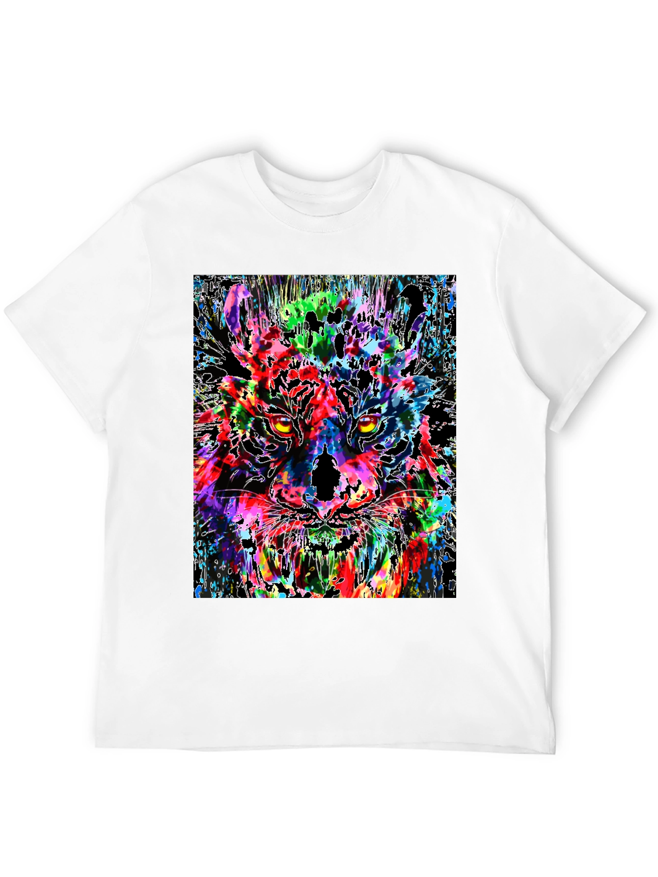 Black Colorful Tiger Graphic Print Men's Black T-Shirt view 12