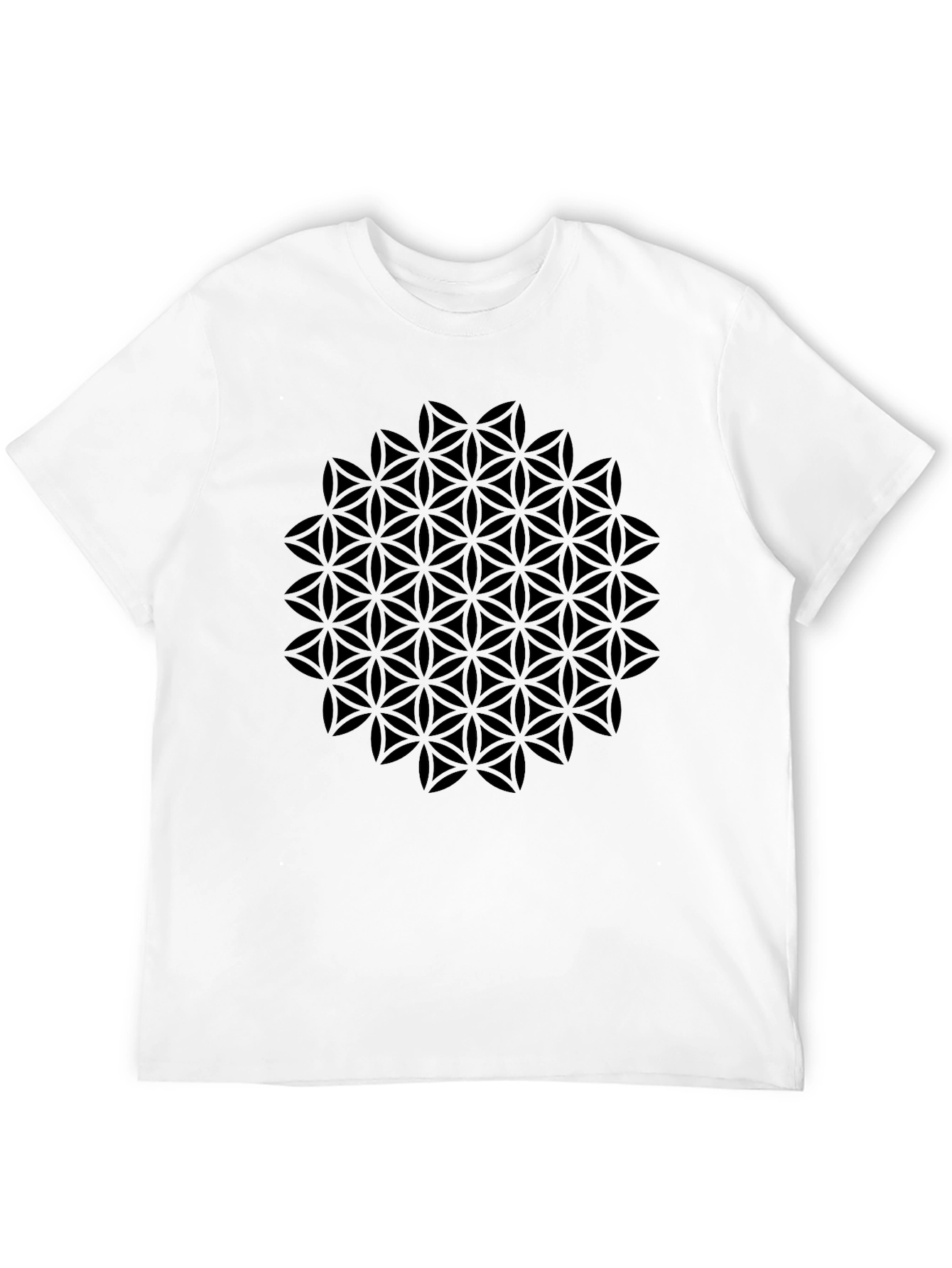Black Geometric Flower of Life Black T-Shirt view 12