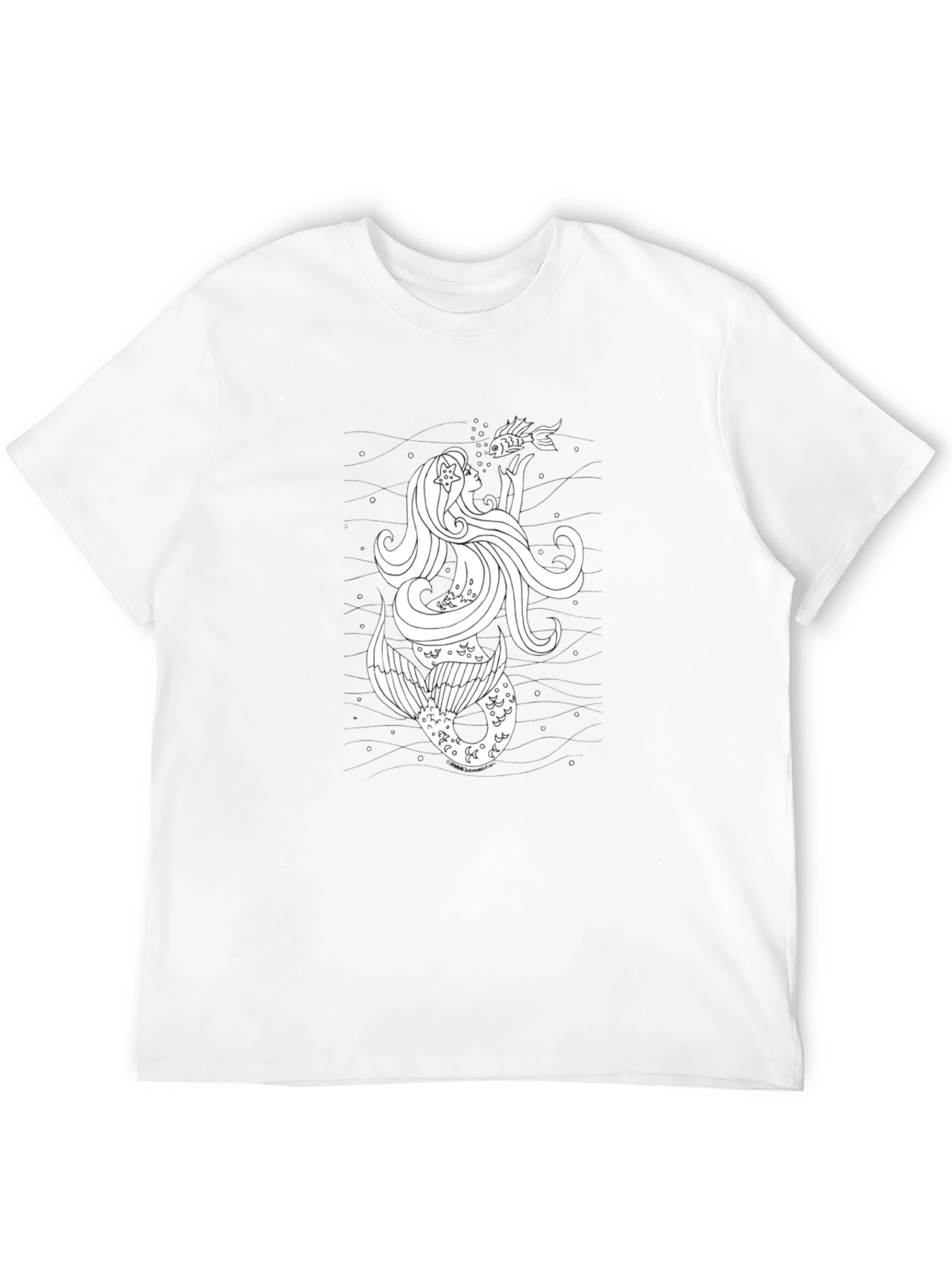 Black Mermaid & Fish Graphic Tee - Black Cotton T-Shirt view 12