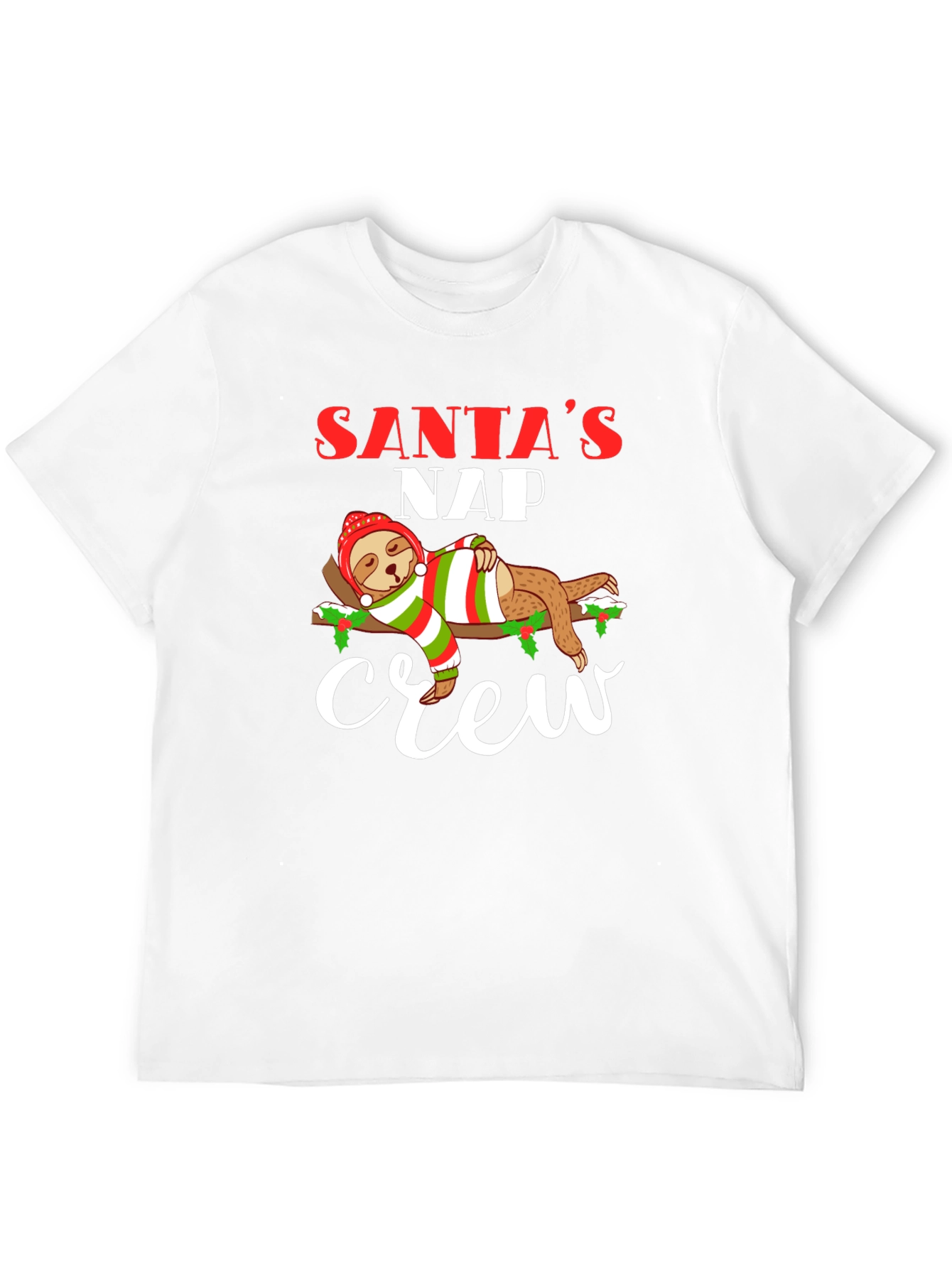Black Santa's Nap Crew Sloth Christmas T-Shirt view 12