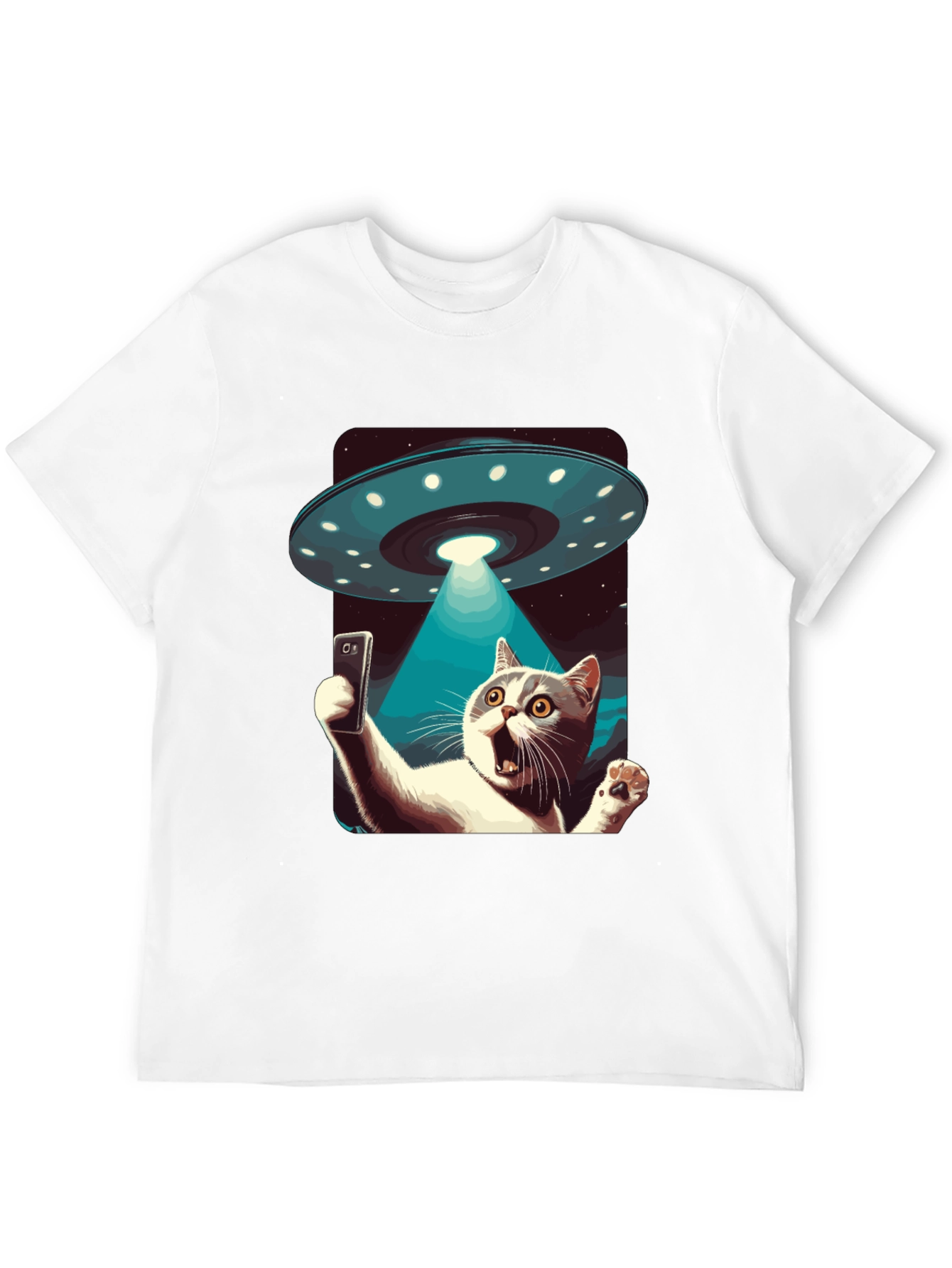 Black Alien Abduction Cat Selfie T-Shirt view 12