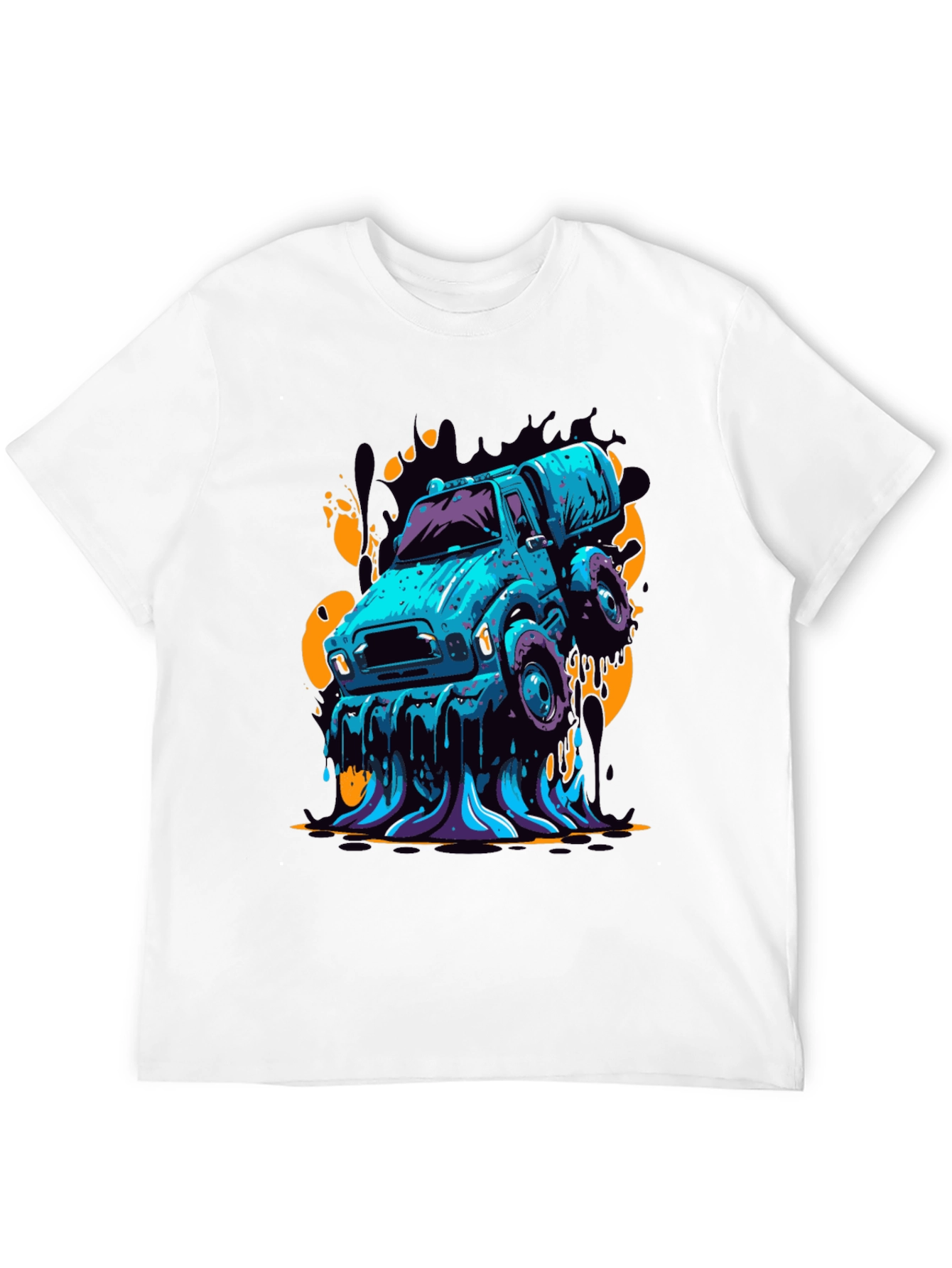 Black Men's Graphic Tee - Cartoon Truck Black T-Shirt view 12