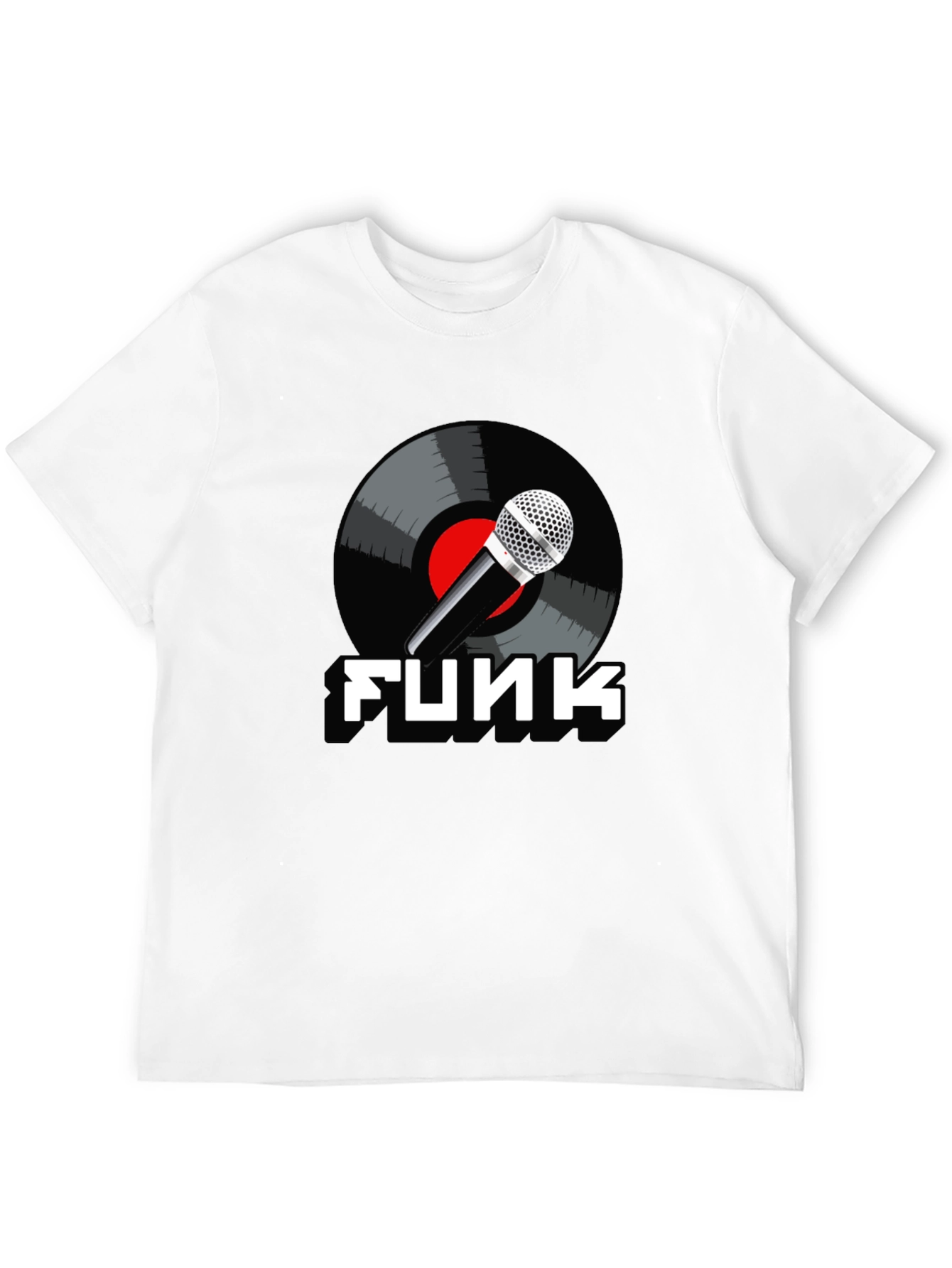 Black Funk Music T-Shirt with Microphone and Vinyl Record Design view 12