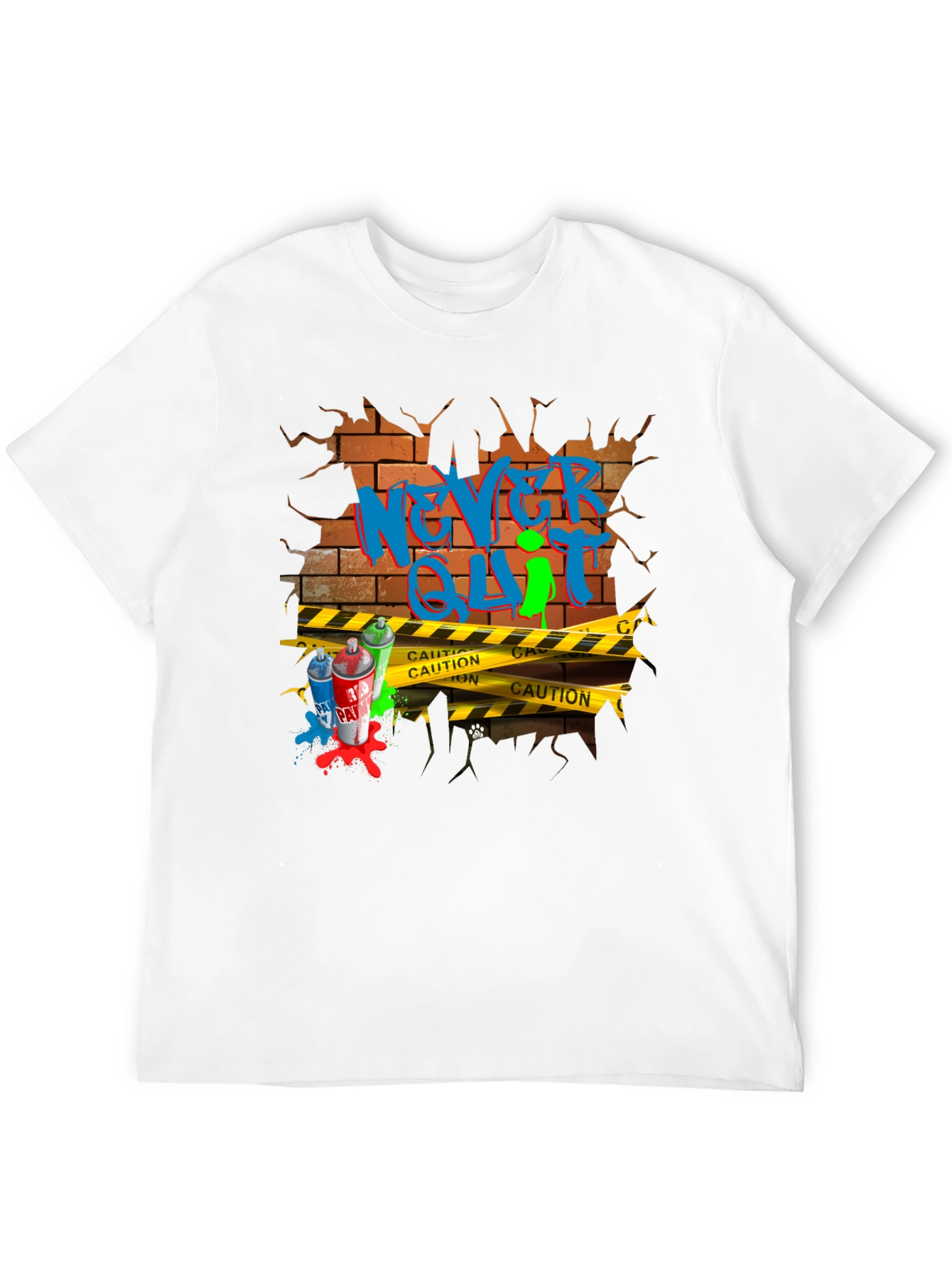 Black Never Quit Graffiti Brick Wall T-Shirt view 12