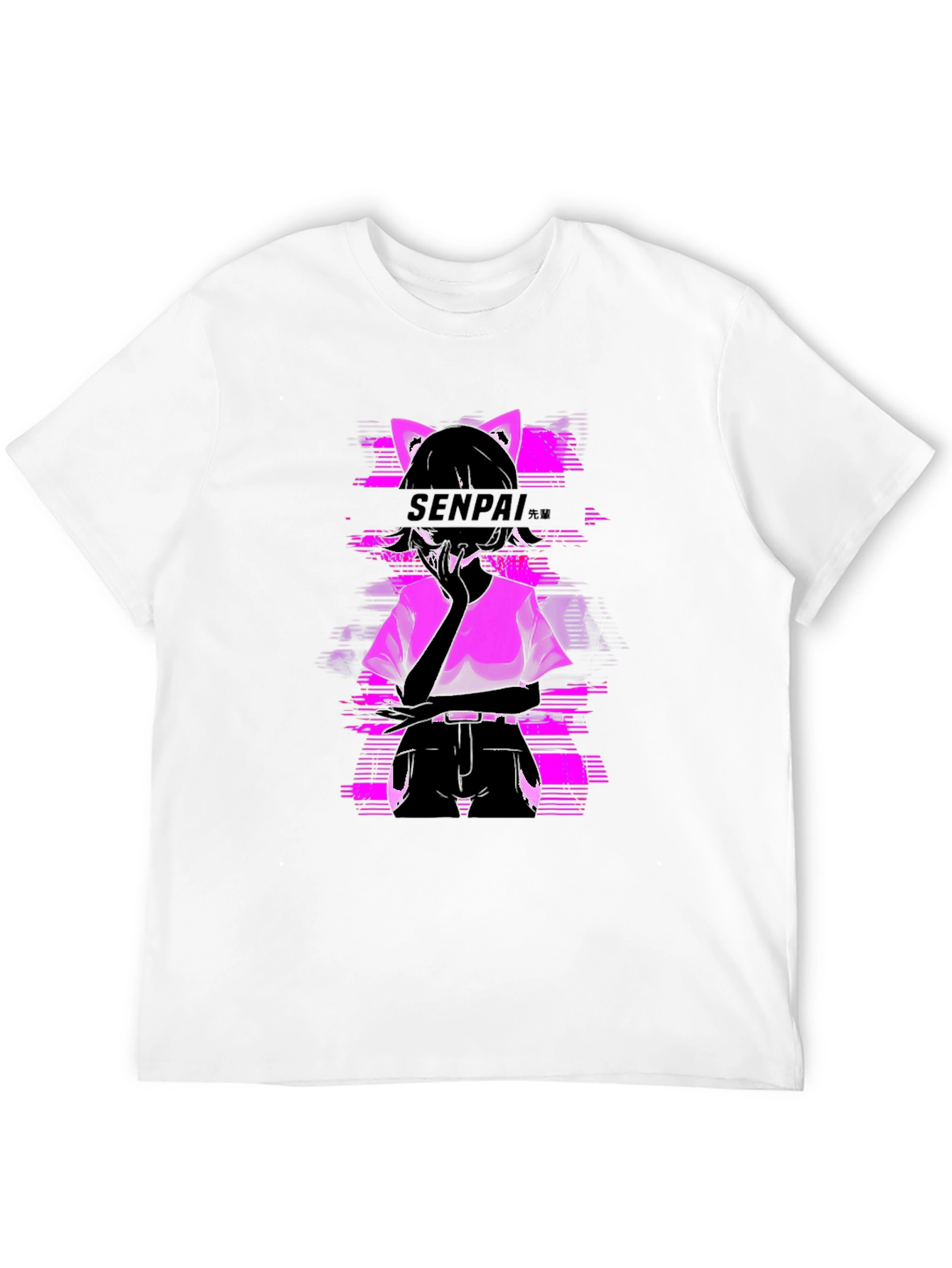 Black Senpai Anime Girl Graphic Tee - Black Cotton T-Shirt view 12