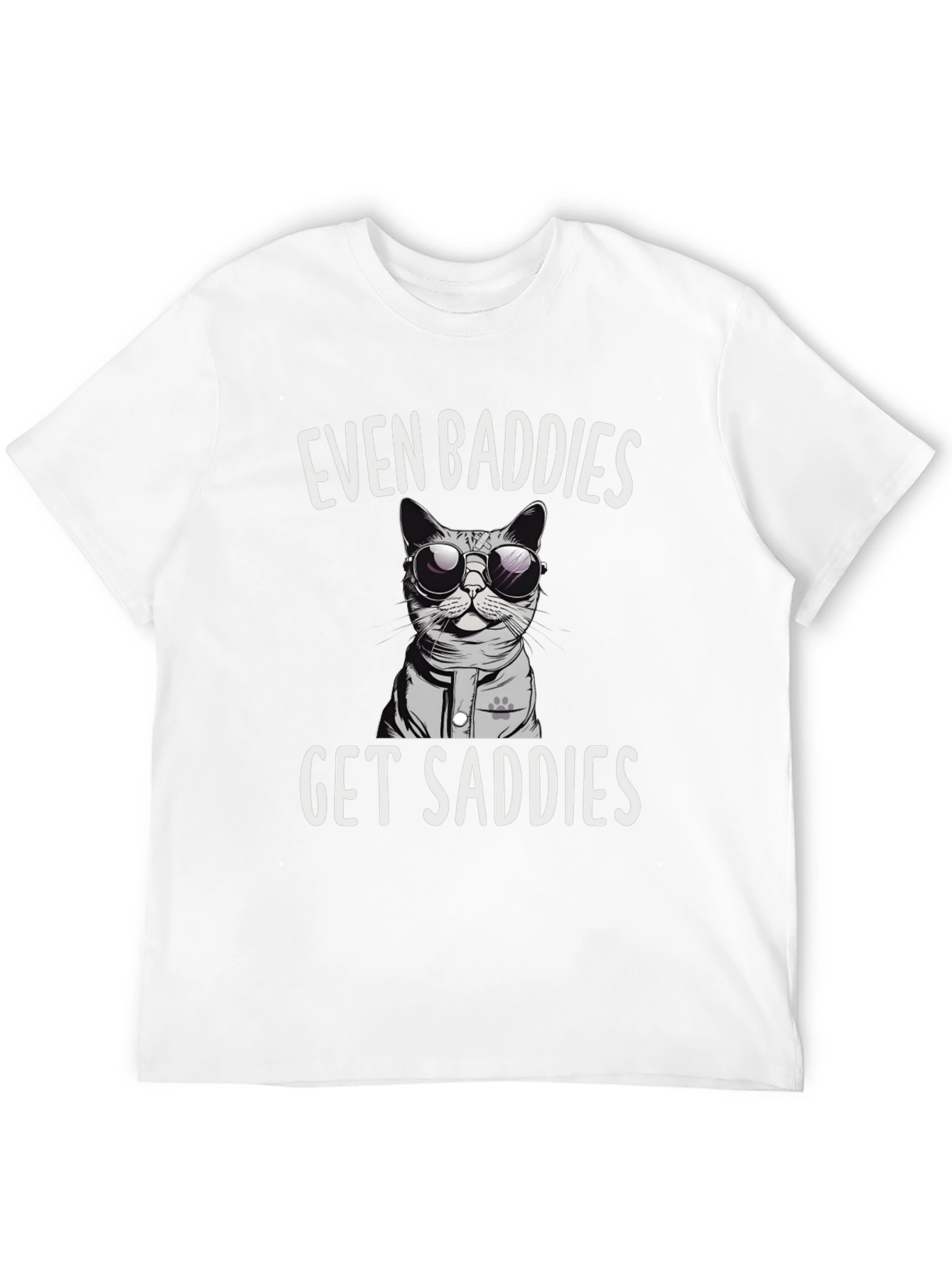 Black Even Baddies Get Saddies T-Shirt Funny Cat Tee view 12