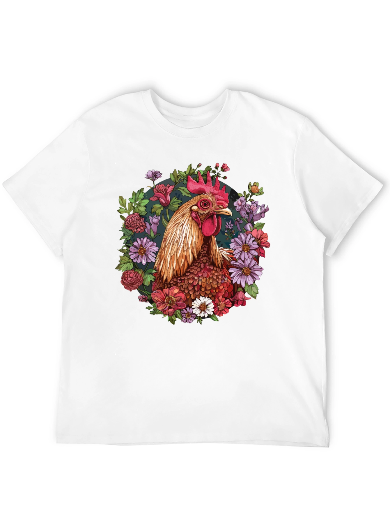 Black Rooster Floral T-Shirt - Unique Graphic Tee view 12