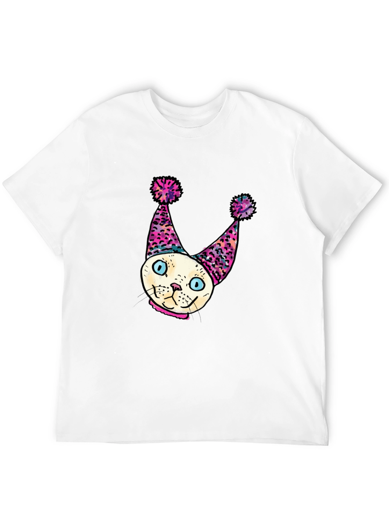 Black Whimsical Cat Clown T-Shirt - Unique Graphic Tee view 12