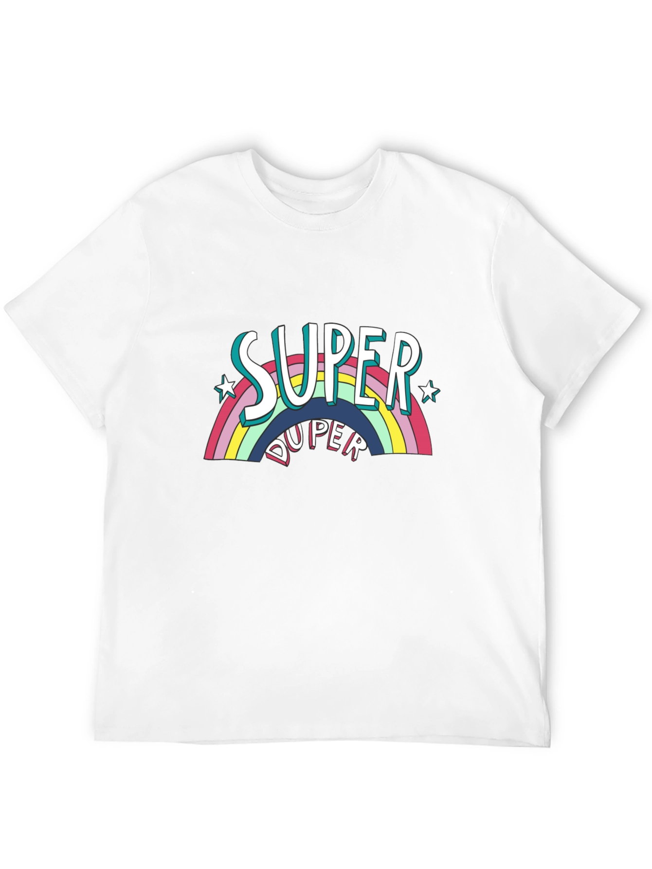 Black Super Duper Rainbow Graphic Tee - Black Cotton Casual T-Shirt view 12