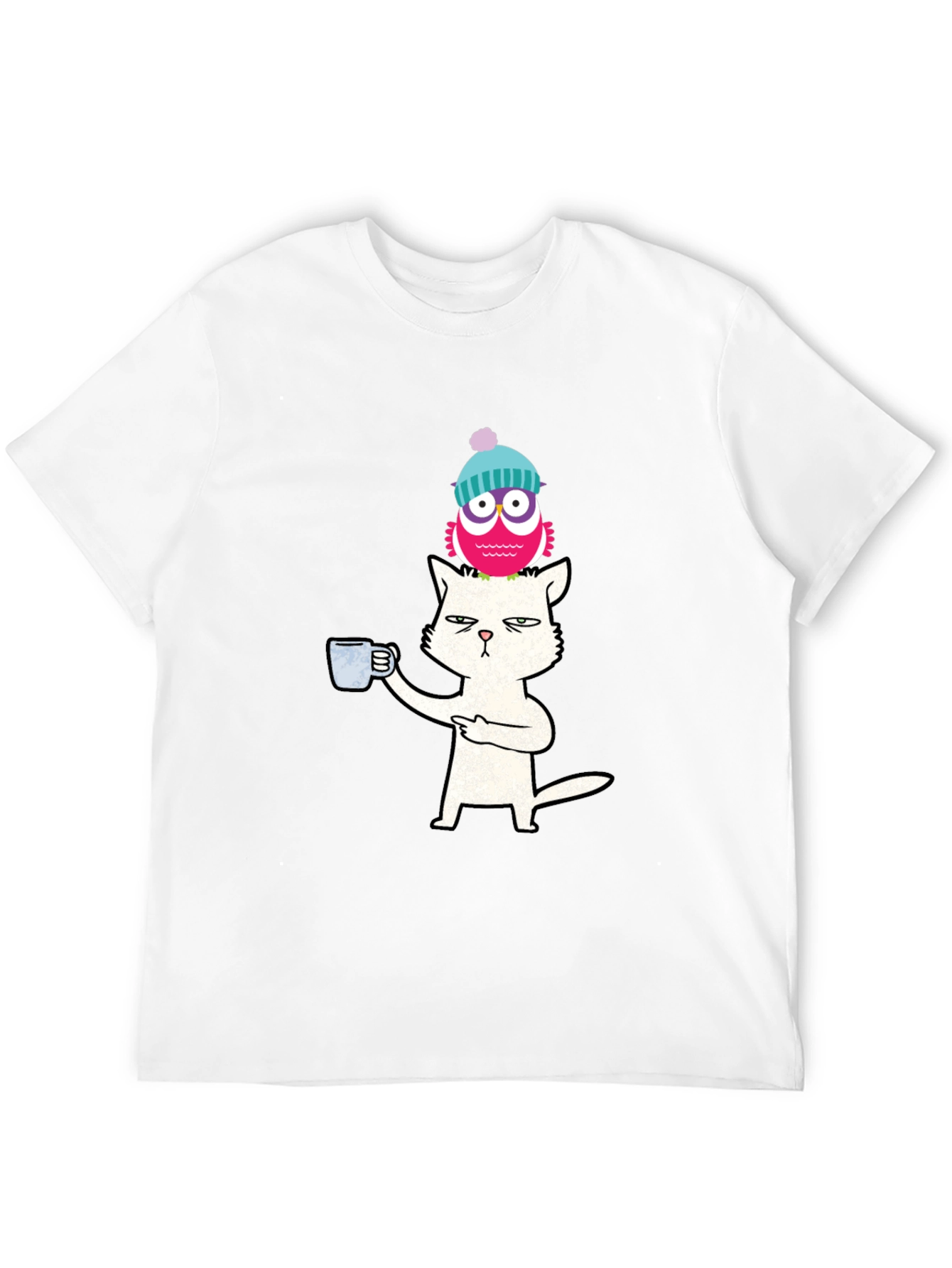 Black Cat With Coffee & Owl On Head T-Shirt view 12