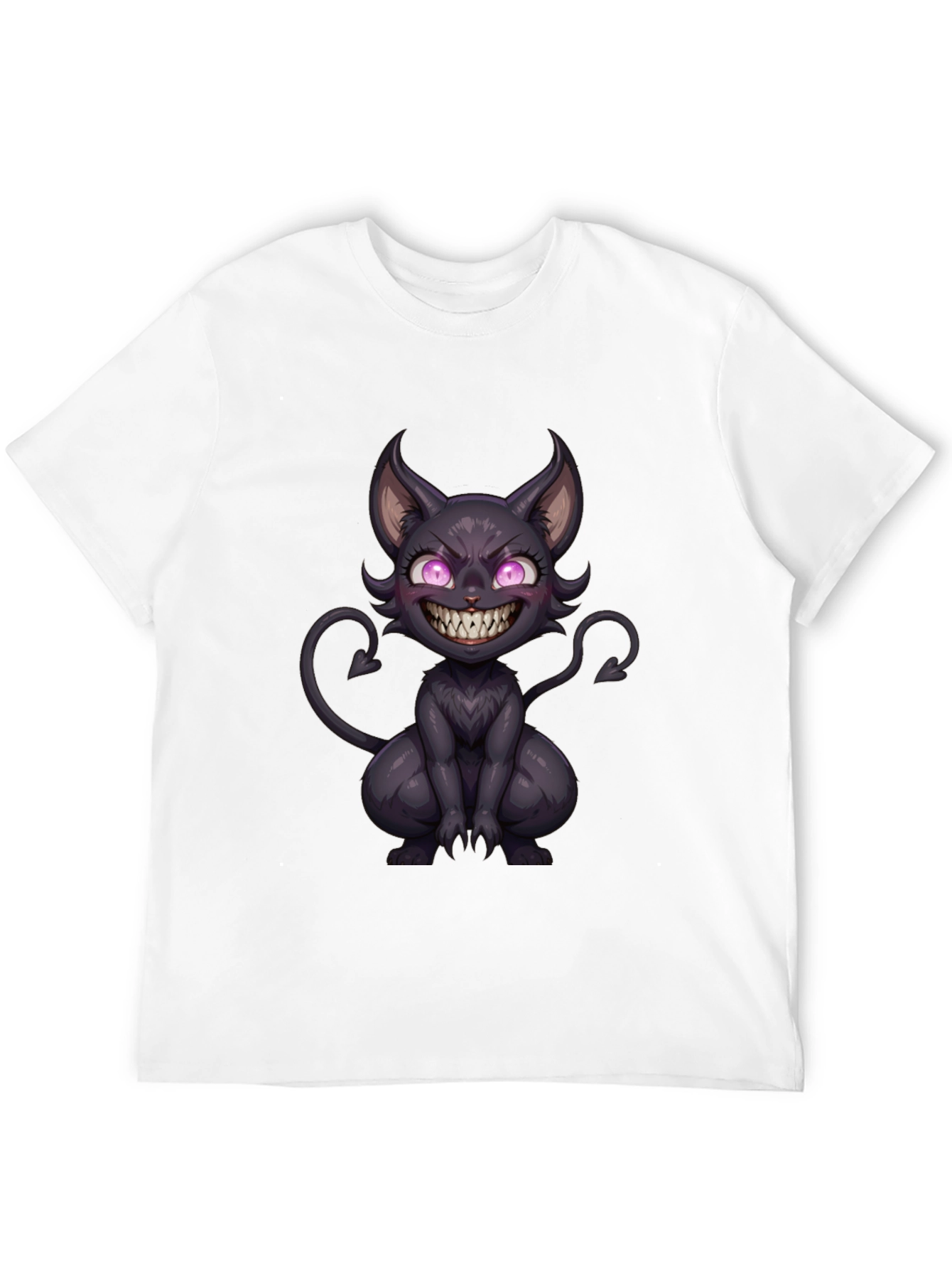 Black Men's Black T-Shirt with Devil Cat Graphic view 12