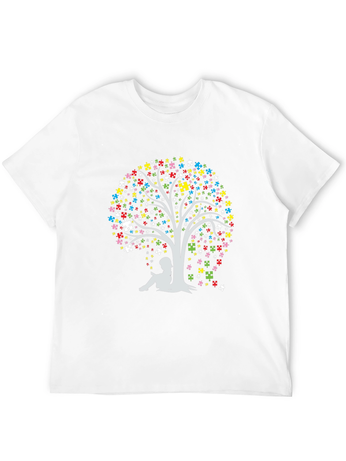 Black Autism Awareness Puzzle Tree T-Shirt view 12
