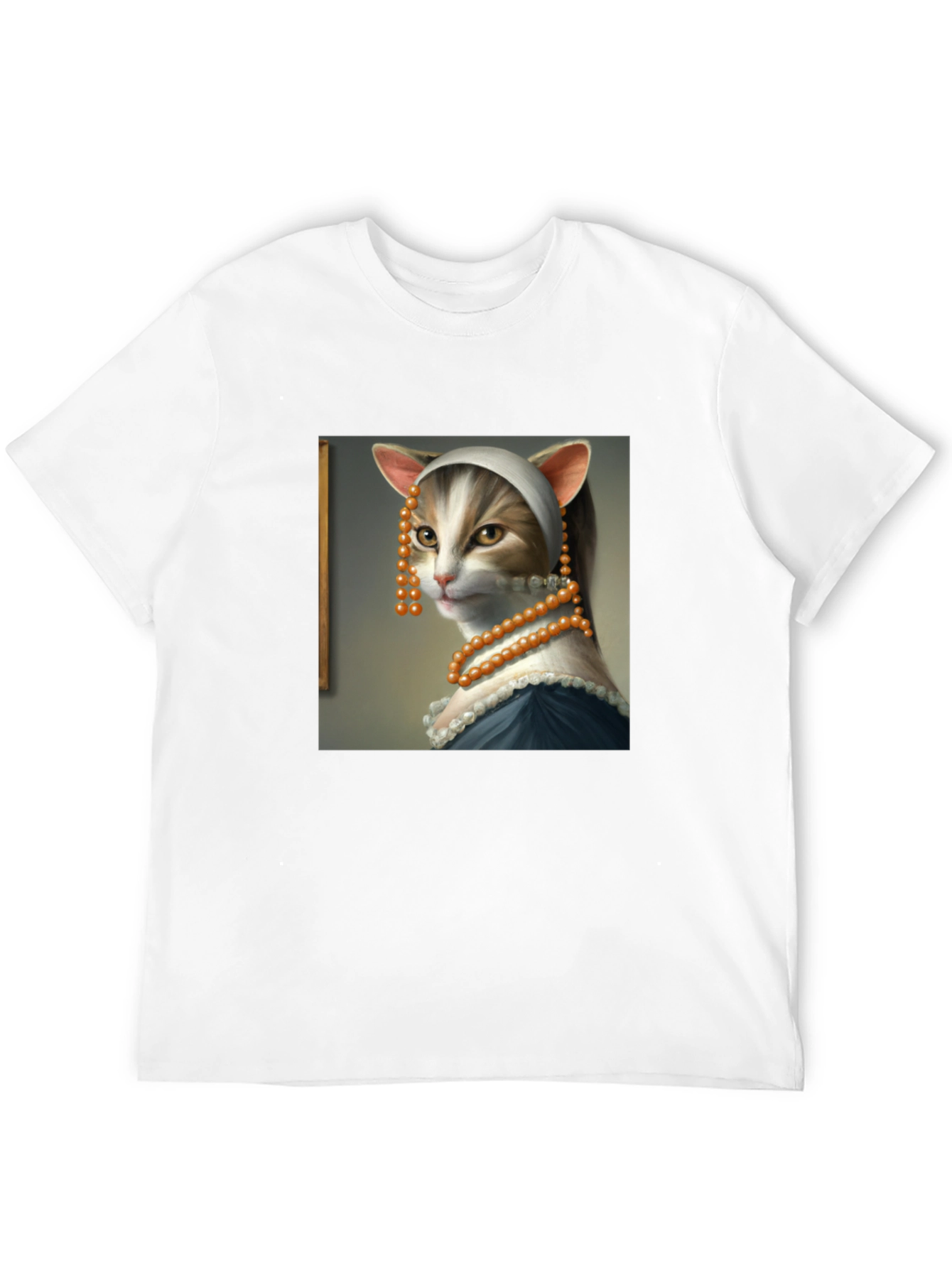Black Cat with a Pearl Earring T-Shirt - Funny Art Tee view 12