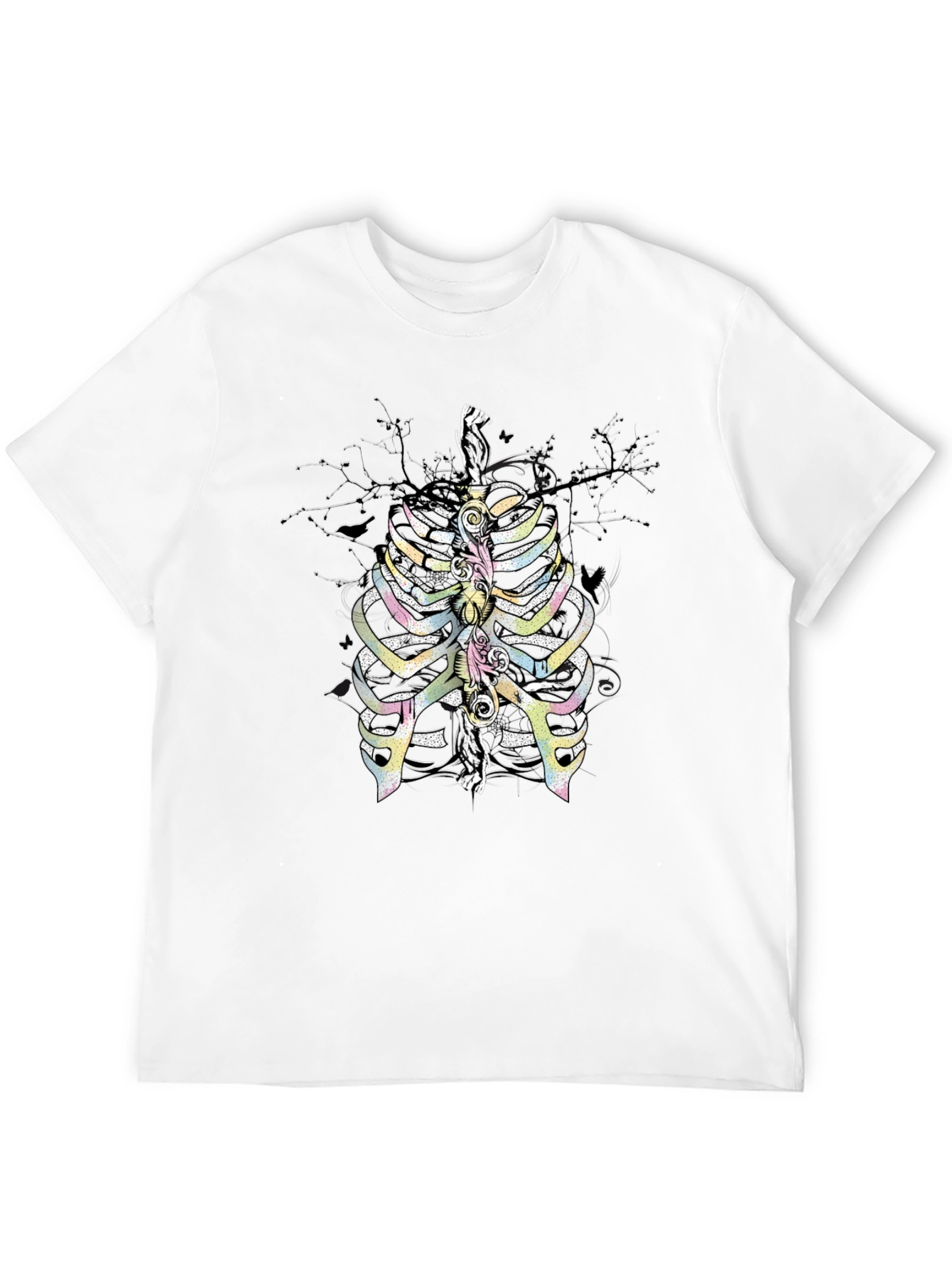 Black Rib Cage Graphic T-Shirt - Quirky Skeleton Design view 12