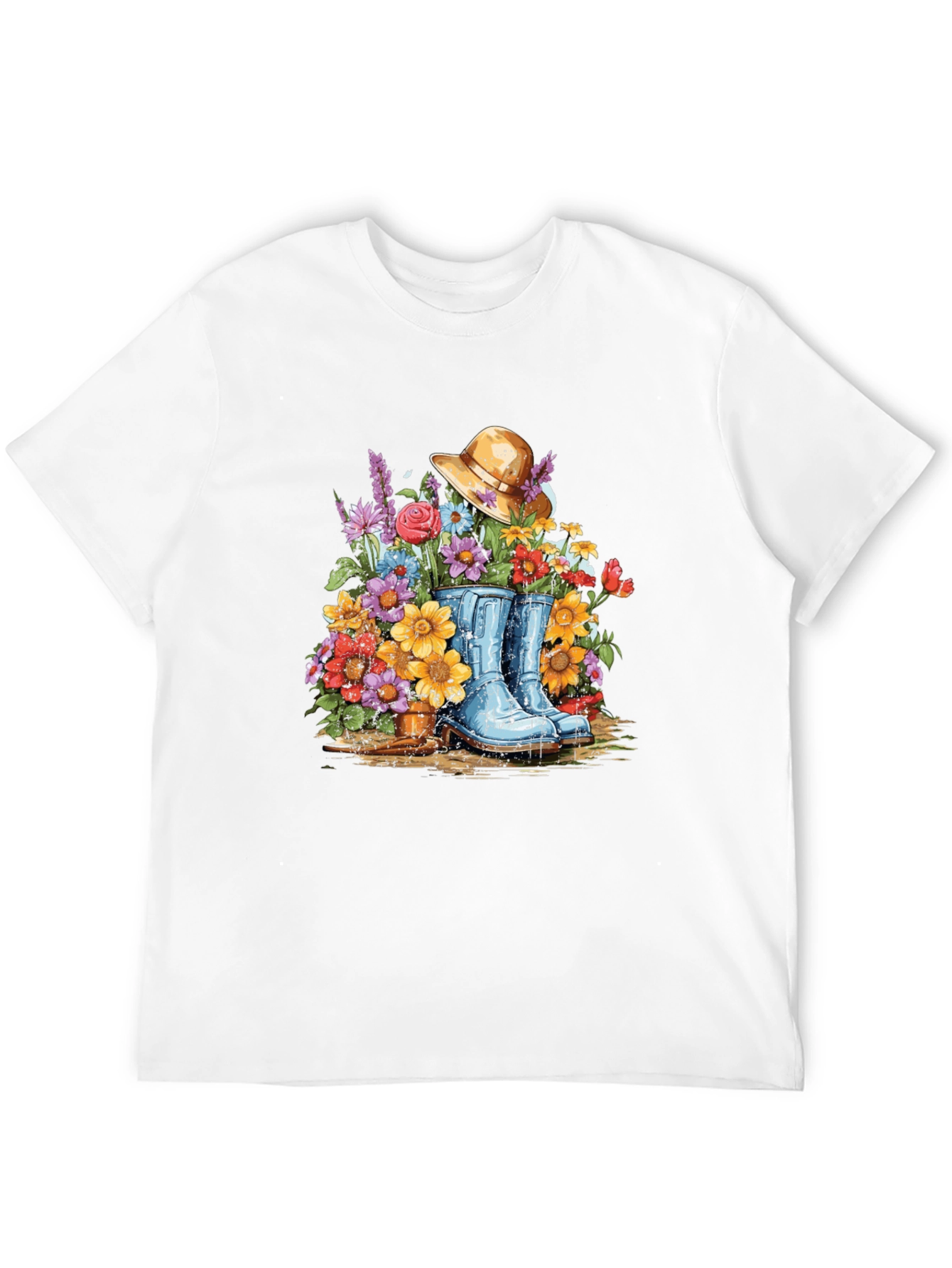 Black Floral Boot T-Shirt - Gardening Design view 12