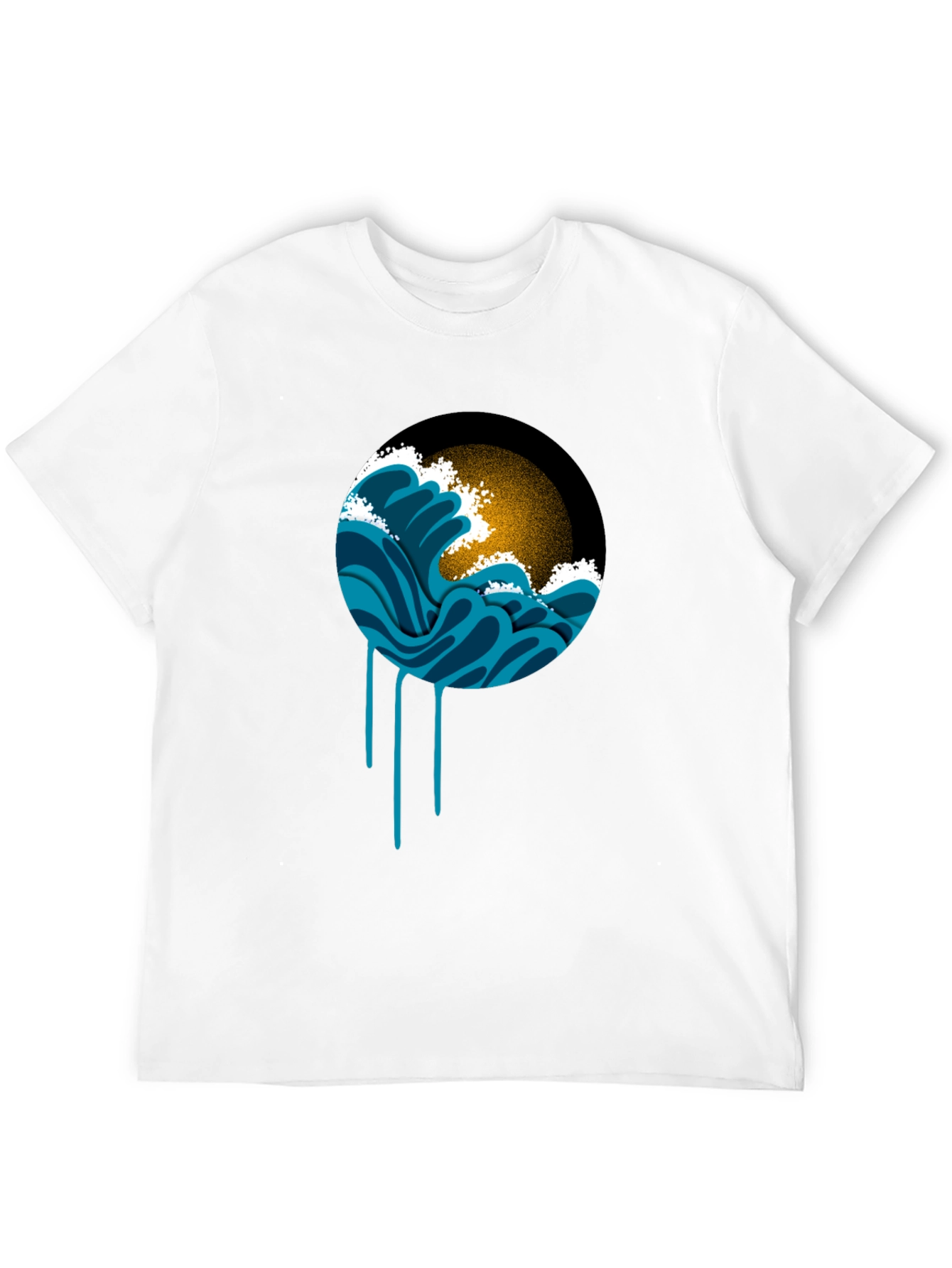 Black Ocean Wave Graphic Black T-Shirt view 12