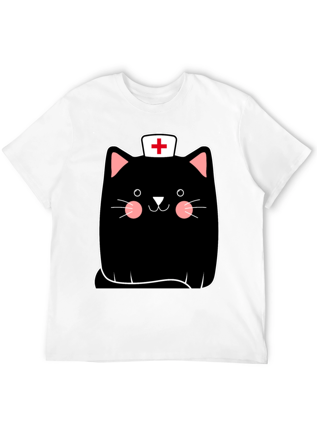Black Nurse Cat Graphic Tee - Black Cotton T-Shirt view 12