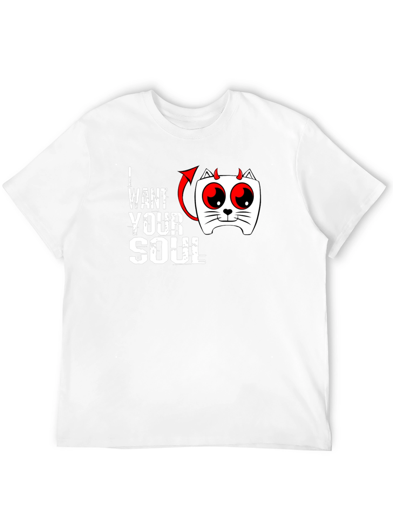 I Want Your Soul Cat Devil Graphic Black T-Shirt - 12