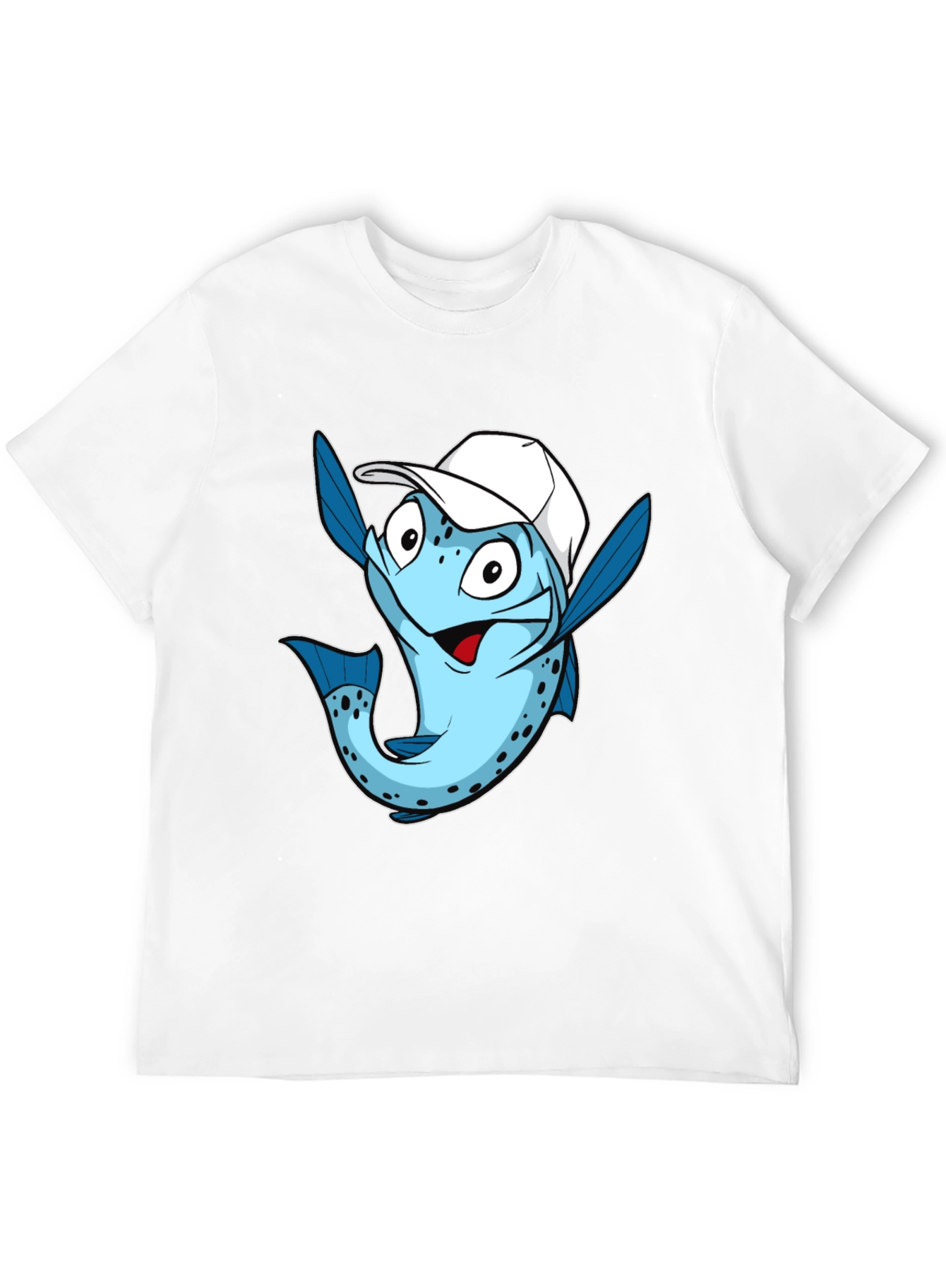 Black Funny Fish with Cap Graphic Tee - Black Cotton T-Shirt view 12