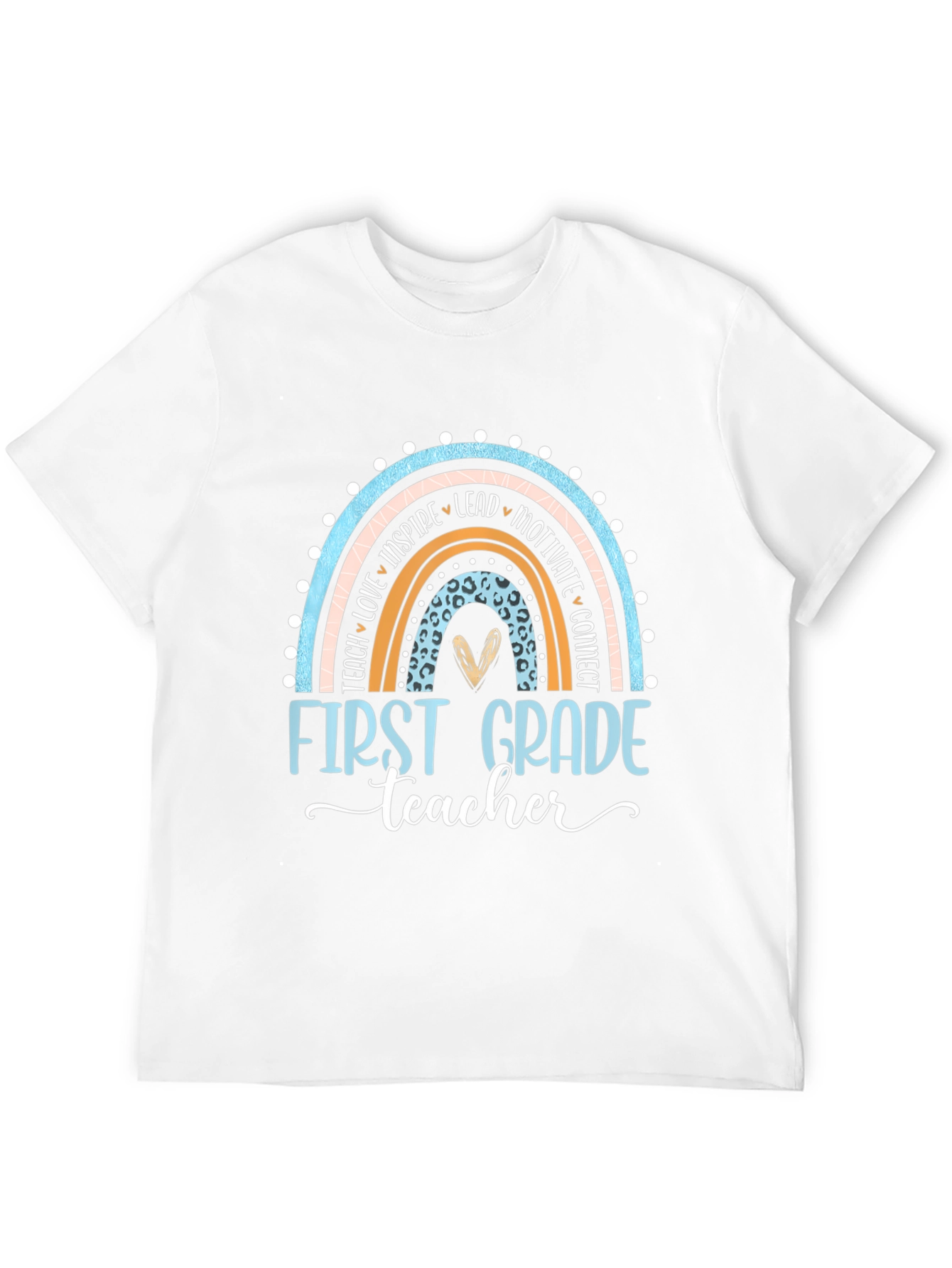 Black First Grade Teacher Rainbow T-Shirt view 12