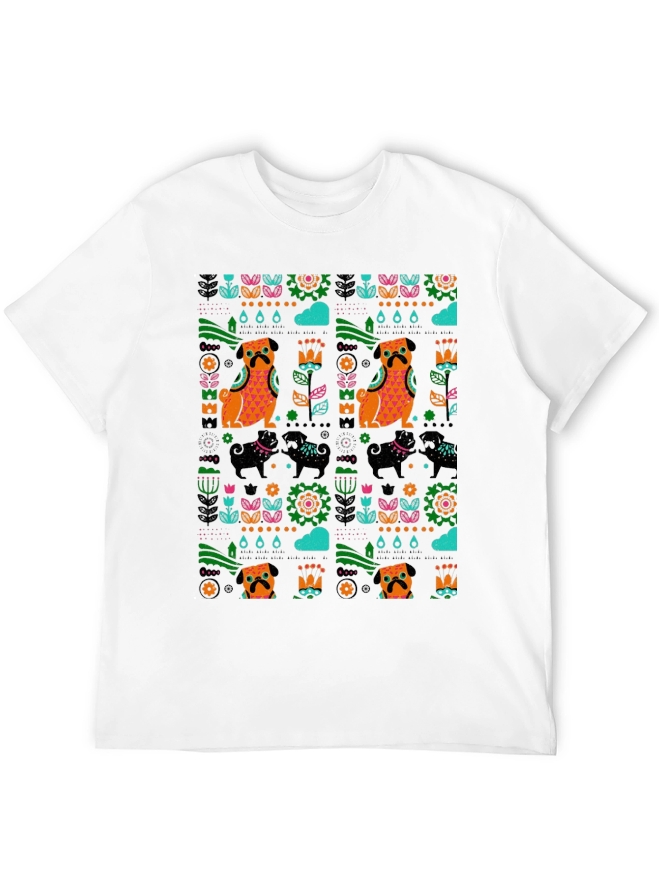 Black Funky Patterned Pug Graphic Black T-Shirt view 12