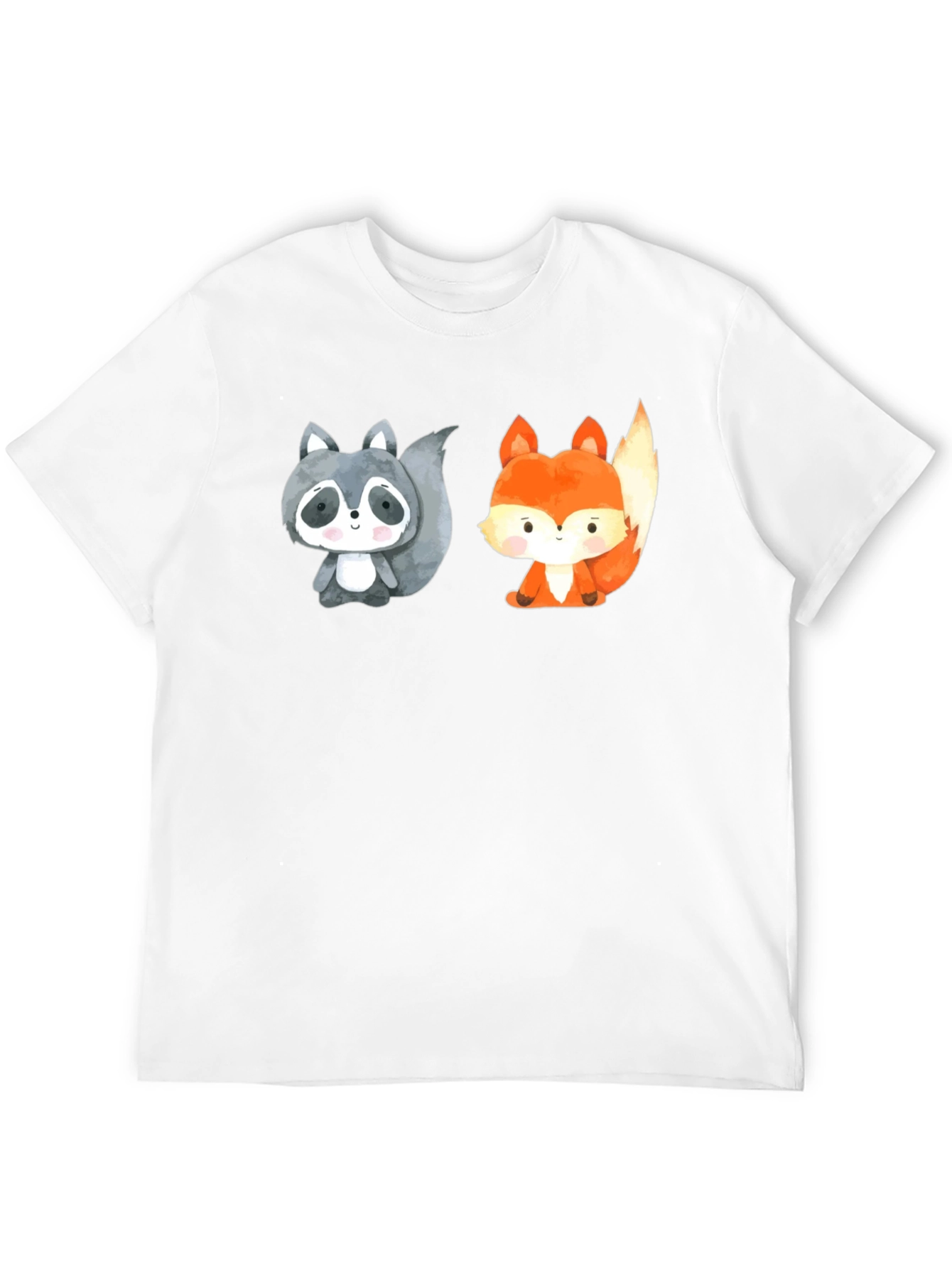 Black Cute Cartoon Animal Tee: Raccoon & Fox Black Shirt view 12