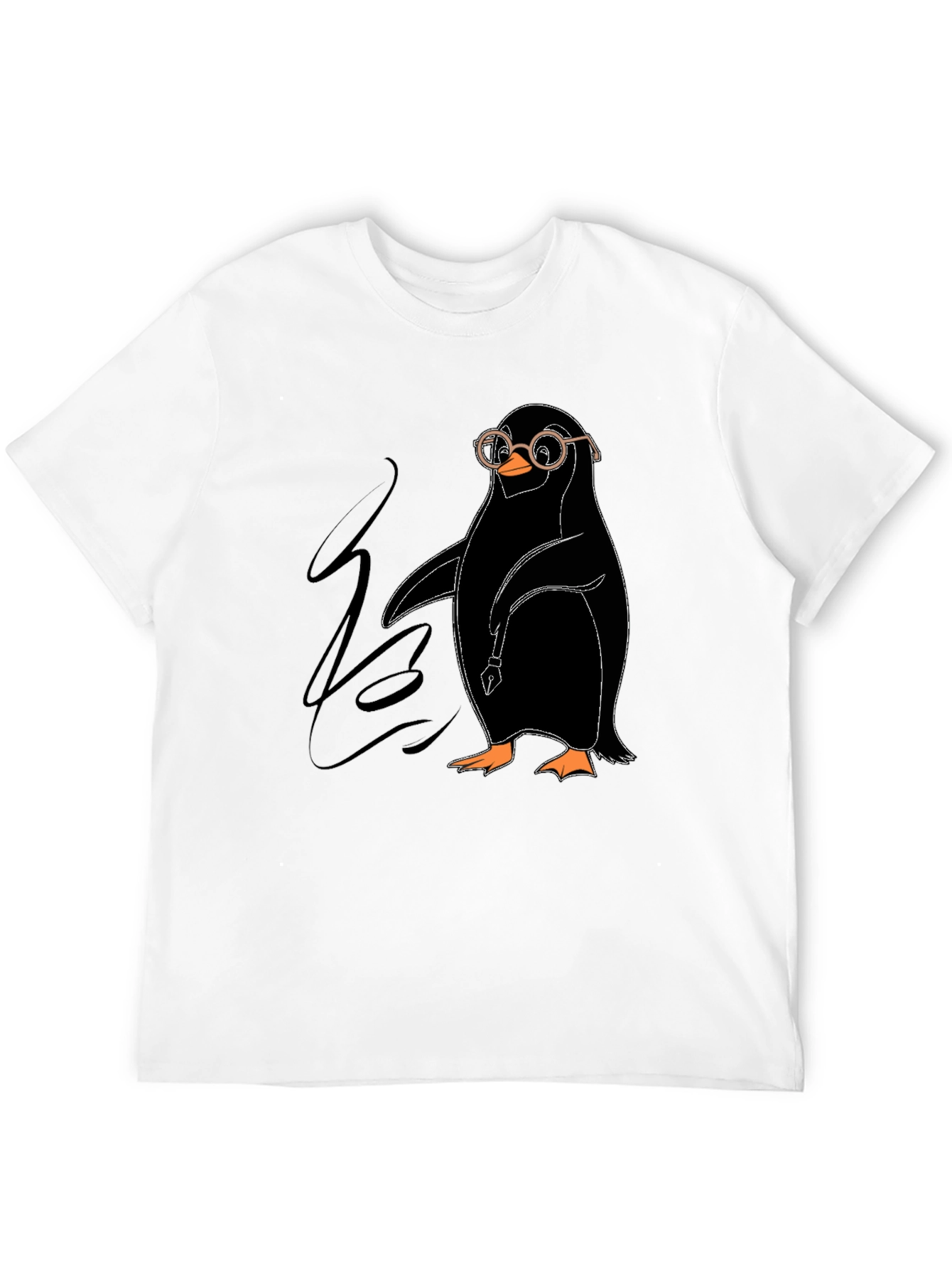 Black Penguin with Glasses Graphic Tee - Quirky Black T-Shirt view 12
