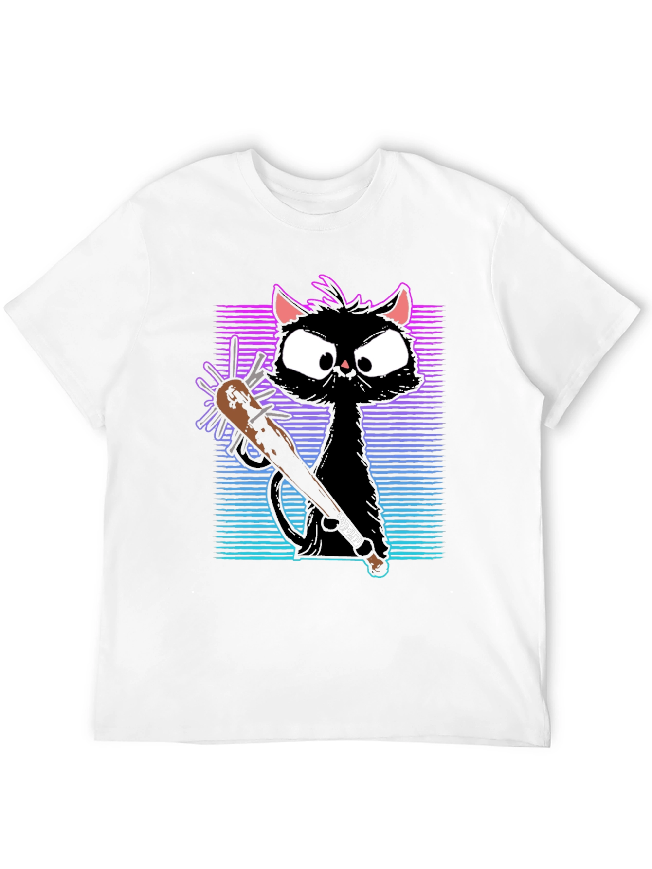 Black Gangster Cat T-Shirt with Spiked Bat - Black view 12