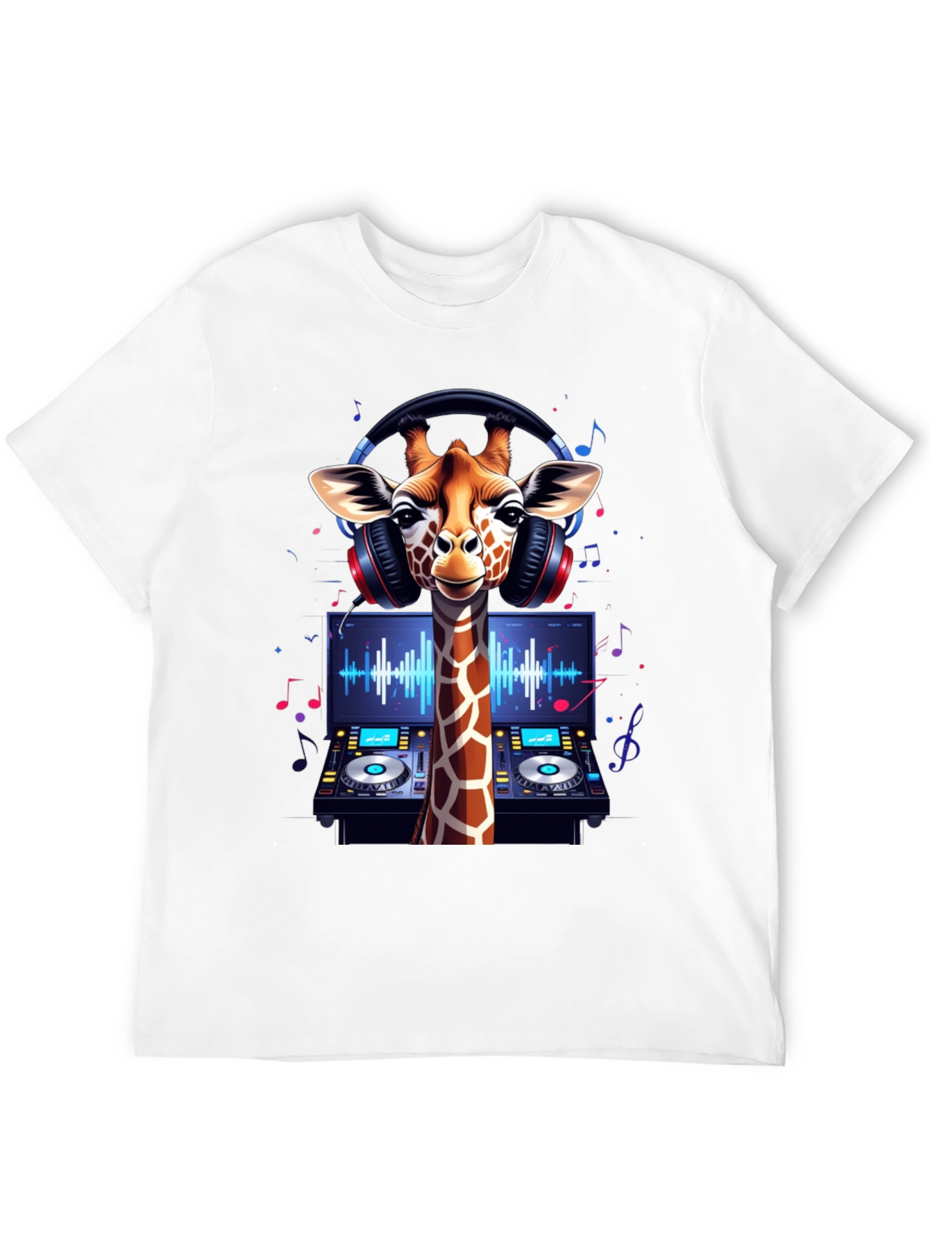 Black DJ Giraffe Graphic Tee - Music Lover's T-Shirt view 12
