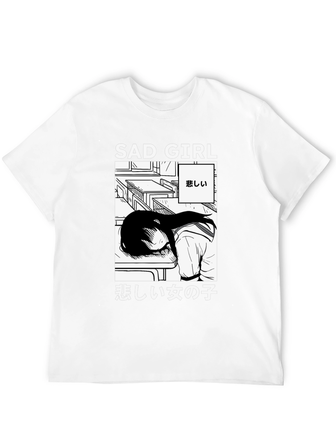 Black Sad Girl Anime Graphic T-Shirt - Unisex view 12