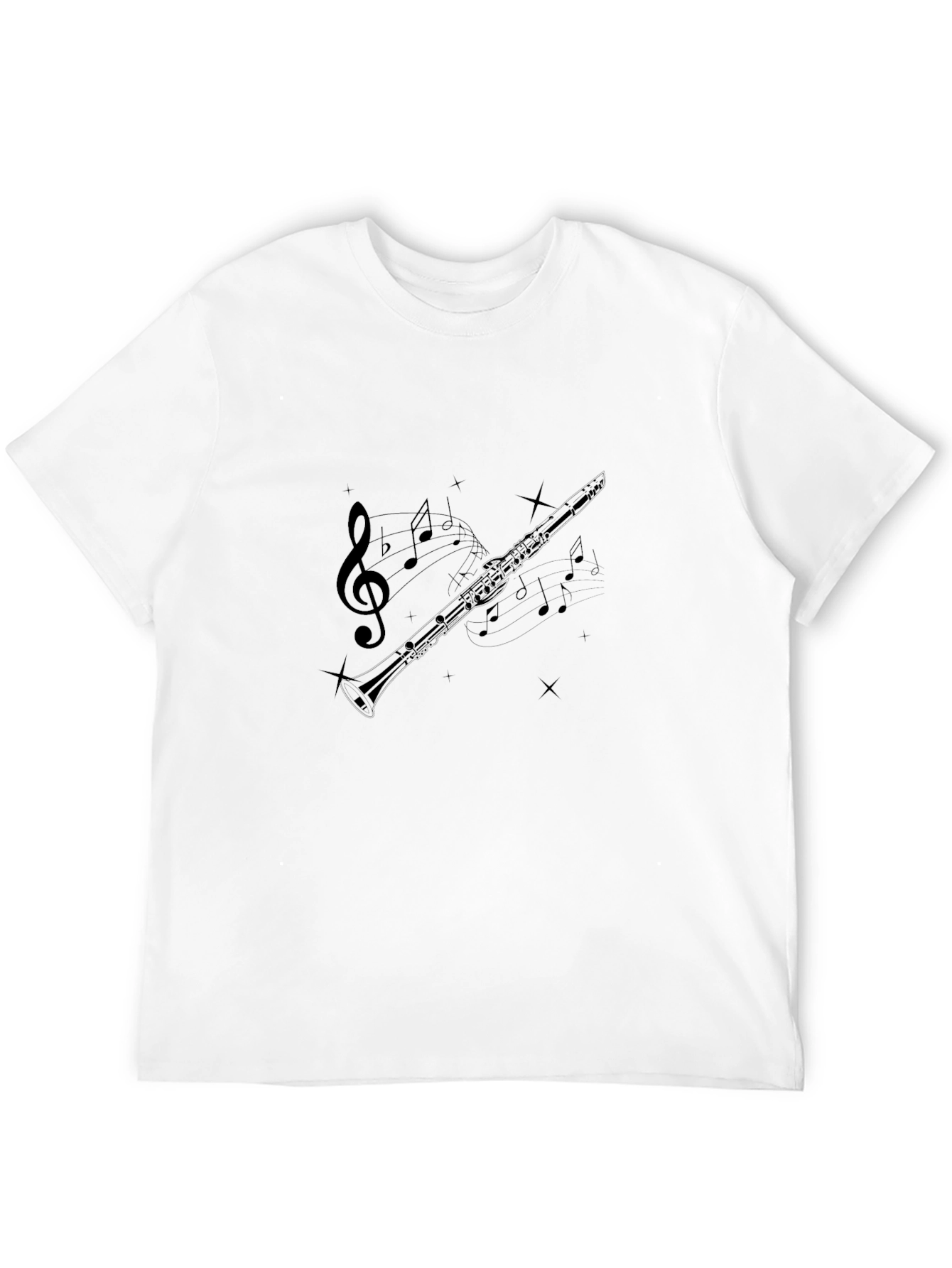 Black Musical Clarinet Graphic Tee - Unisex Black T-Shirt view 12