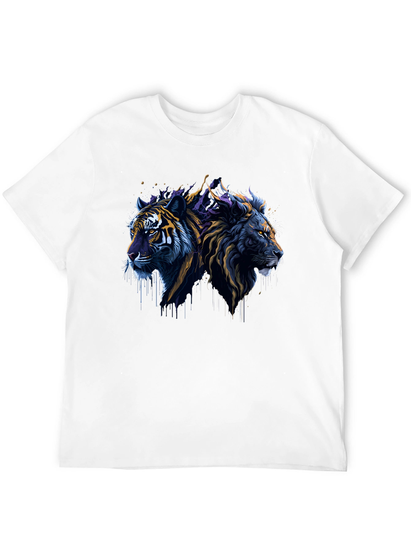 Black Lion & Tiger Graphic Tee - Black Crew Neck T-Shirt view 12