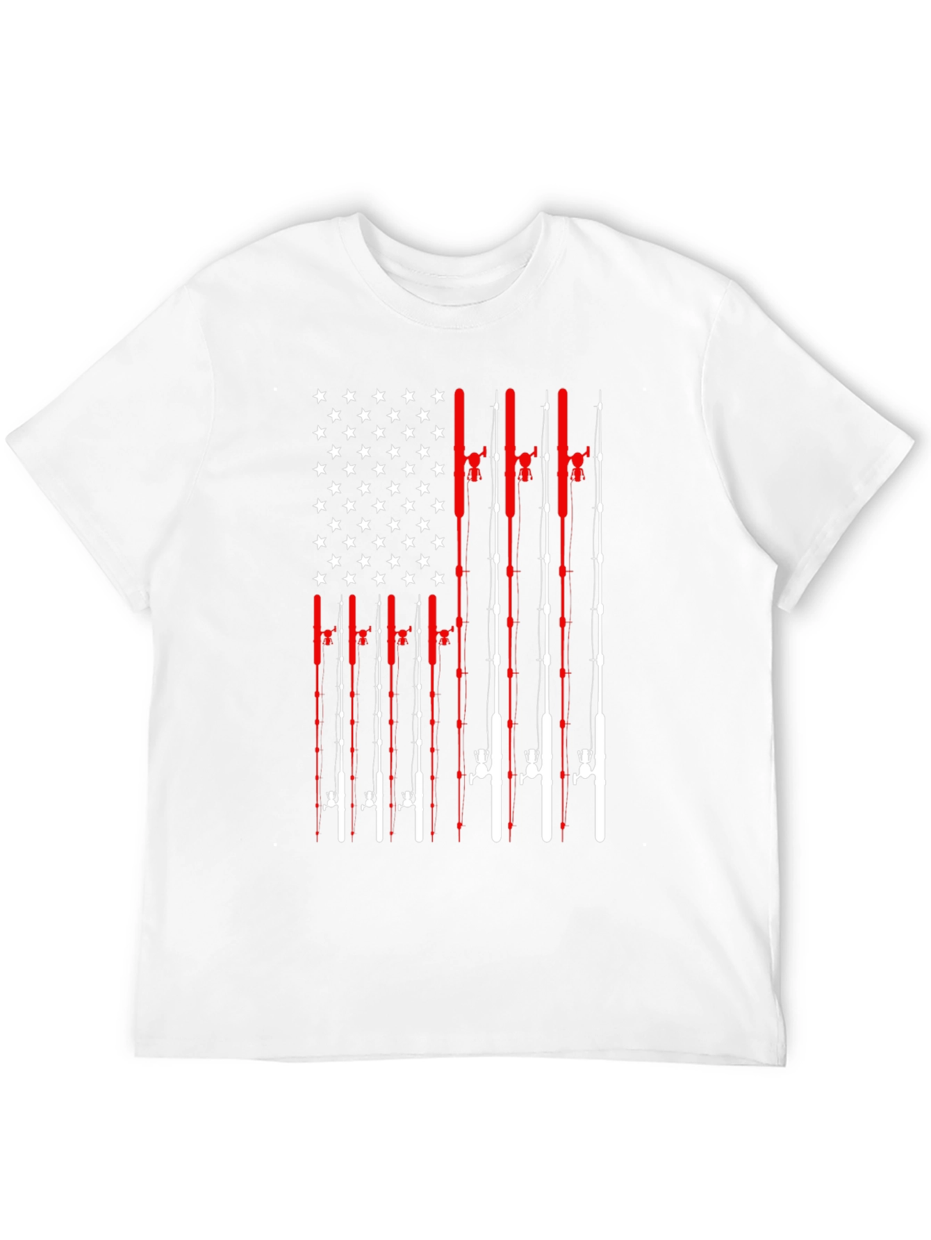 Black Fishing Rod American Flag Patriotic Graphic T-Shirt view 12