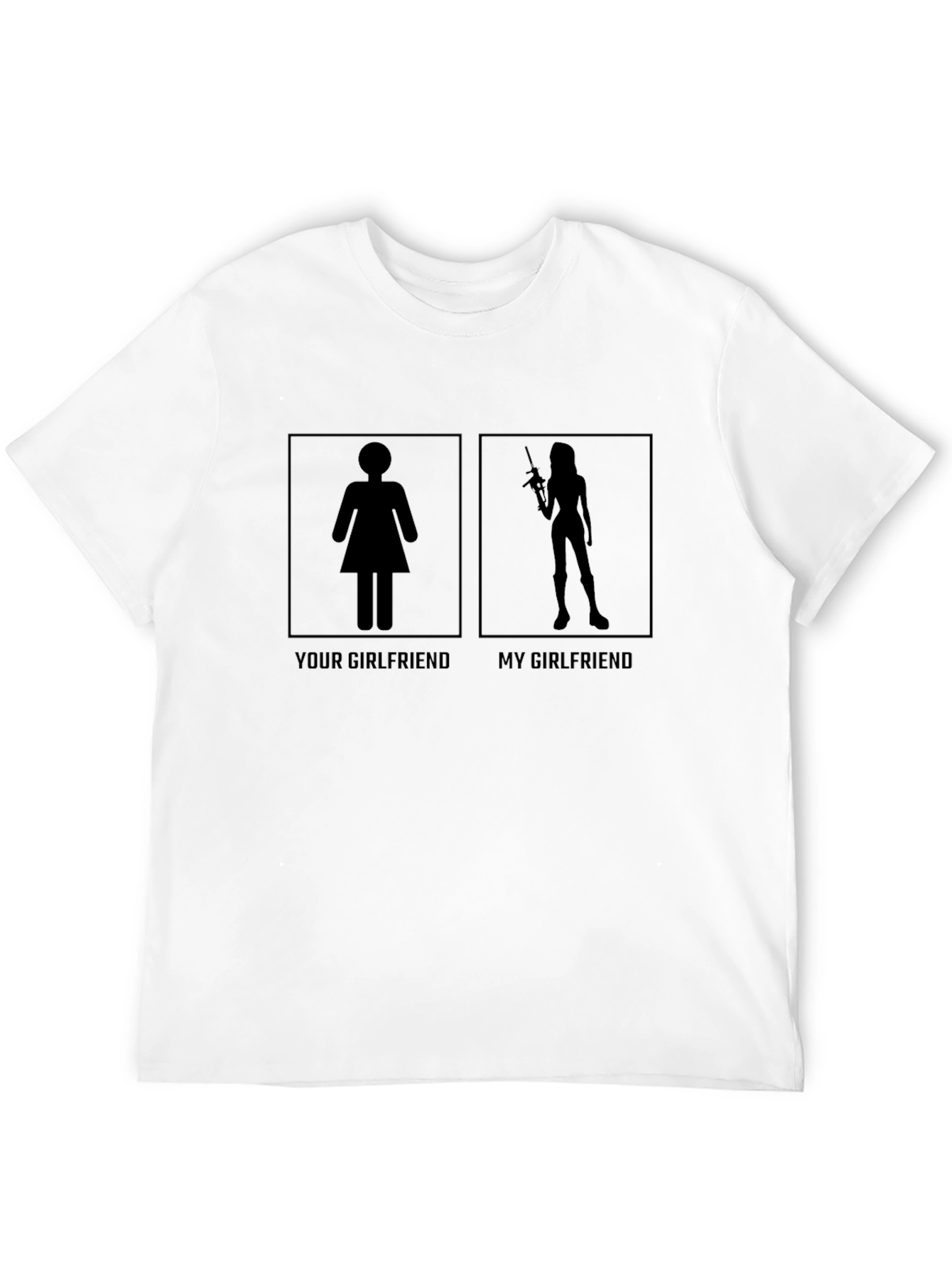 Black Funny Graphic T-Shirt - Your Girlfriend vs. My Girlfriend view 12
