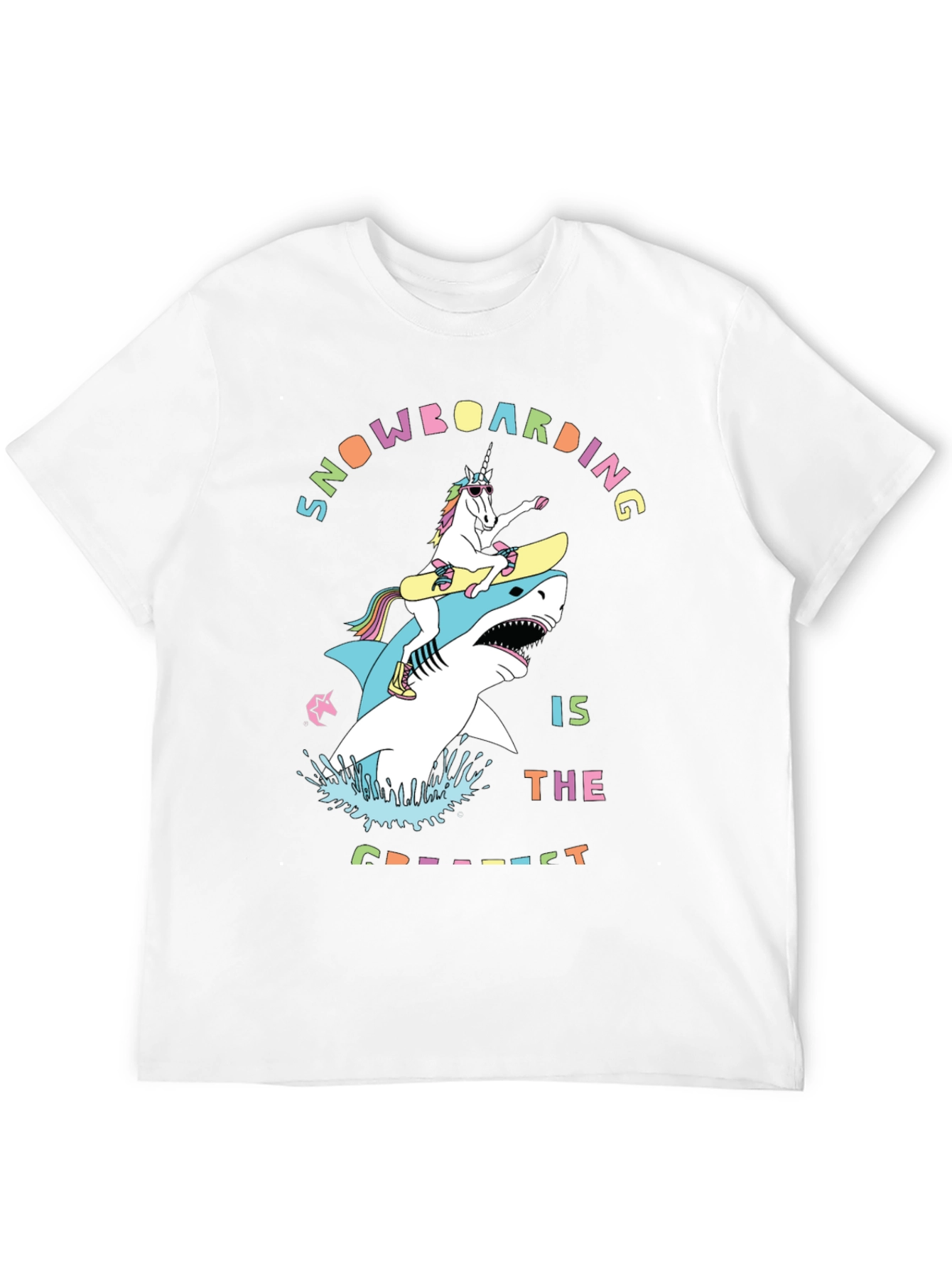 Black Snowboarding Shark & Unicorn Graphic Tee view 12