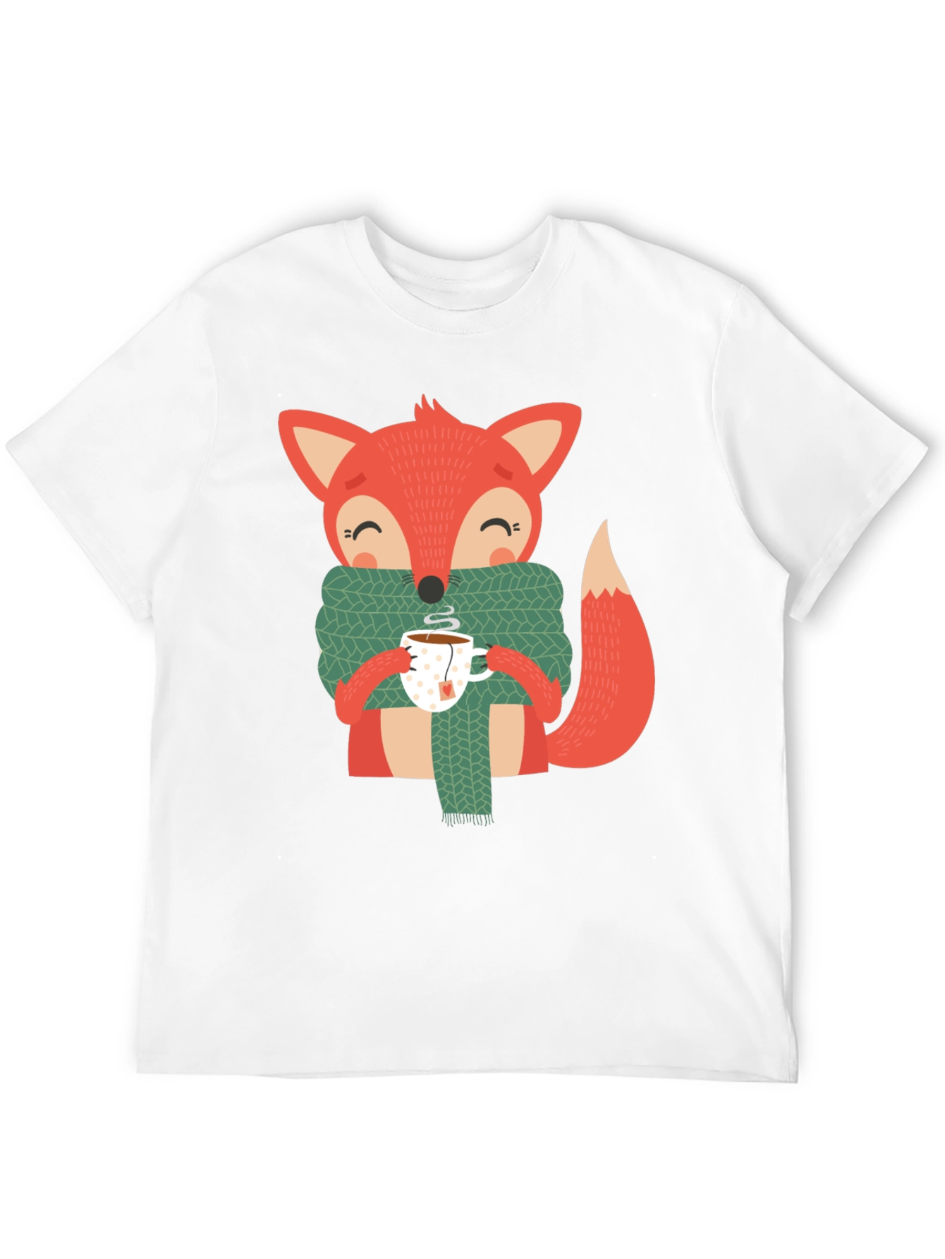 Black Cute Fox Winter Tee - Snug Scarf & Hot Tea Design view 12