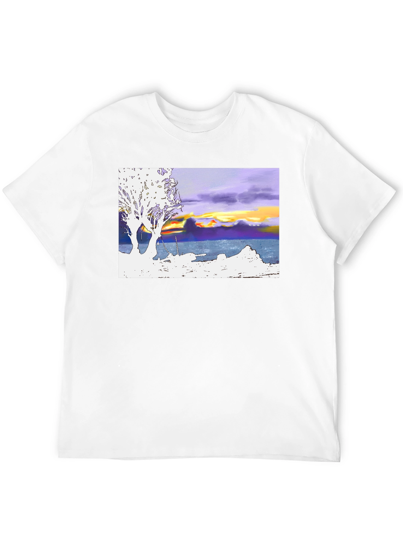 Black Sunset Coastline T-Shirt: Artistic Graphic Tee view 12