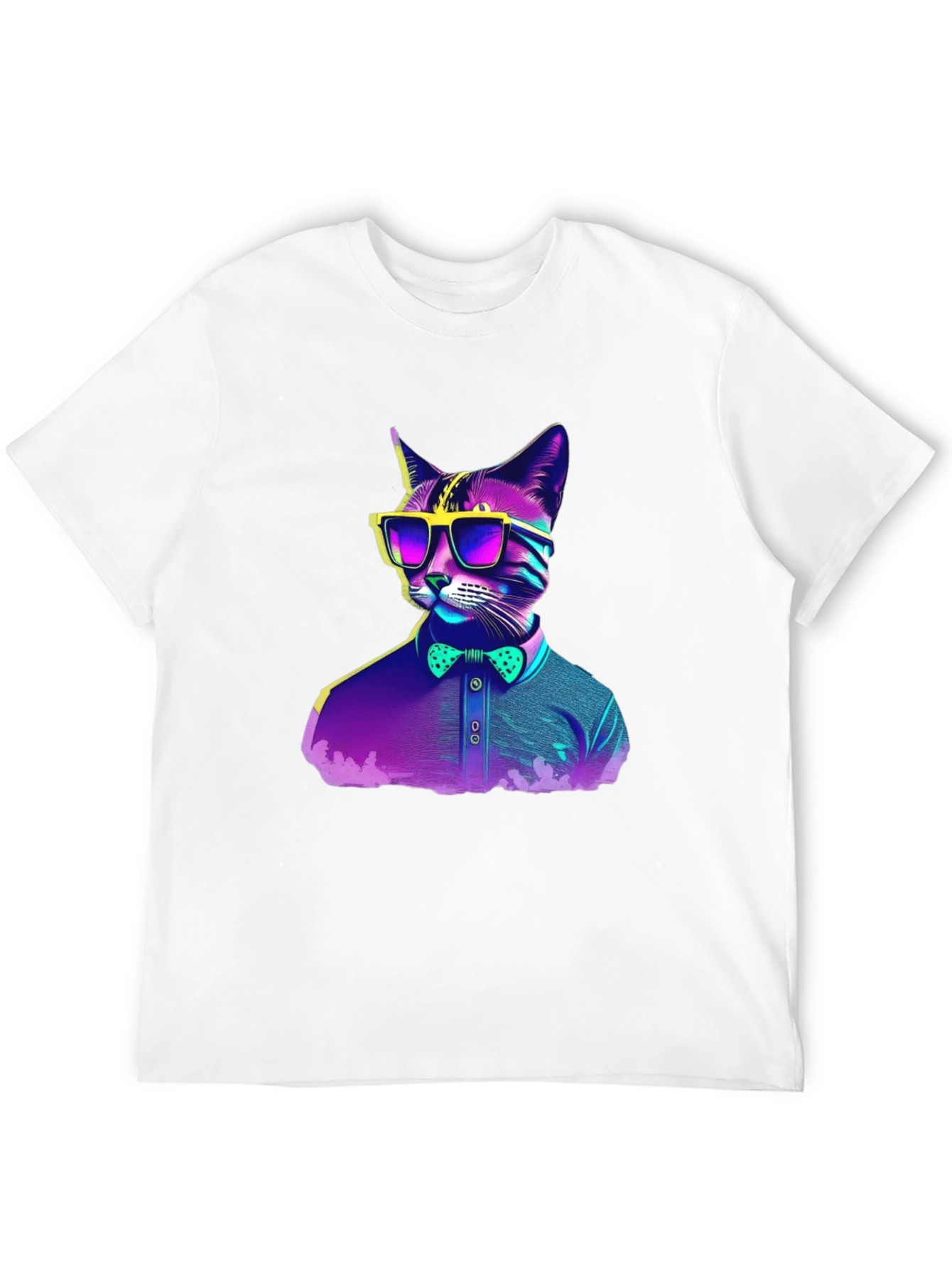 Black Hipster Cat T-Shirt - Cool Neon Design view 12