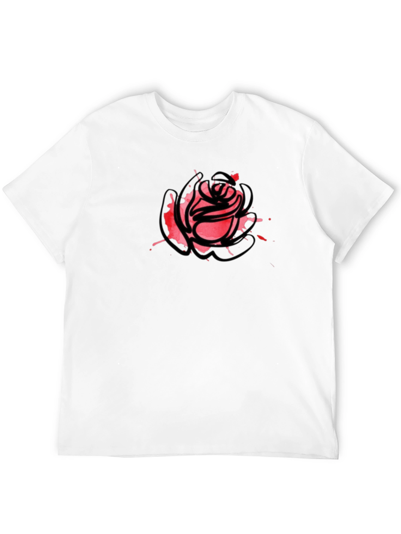 Black Abstract Rose Graphic Tee - Casual Black T-Shirt view 12