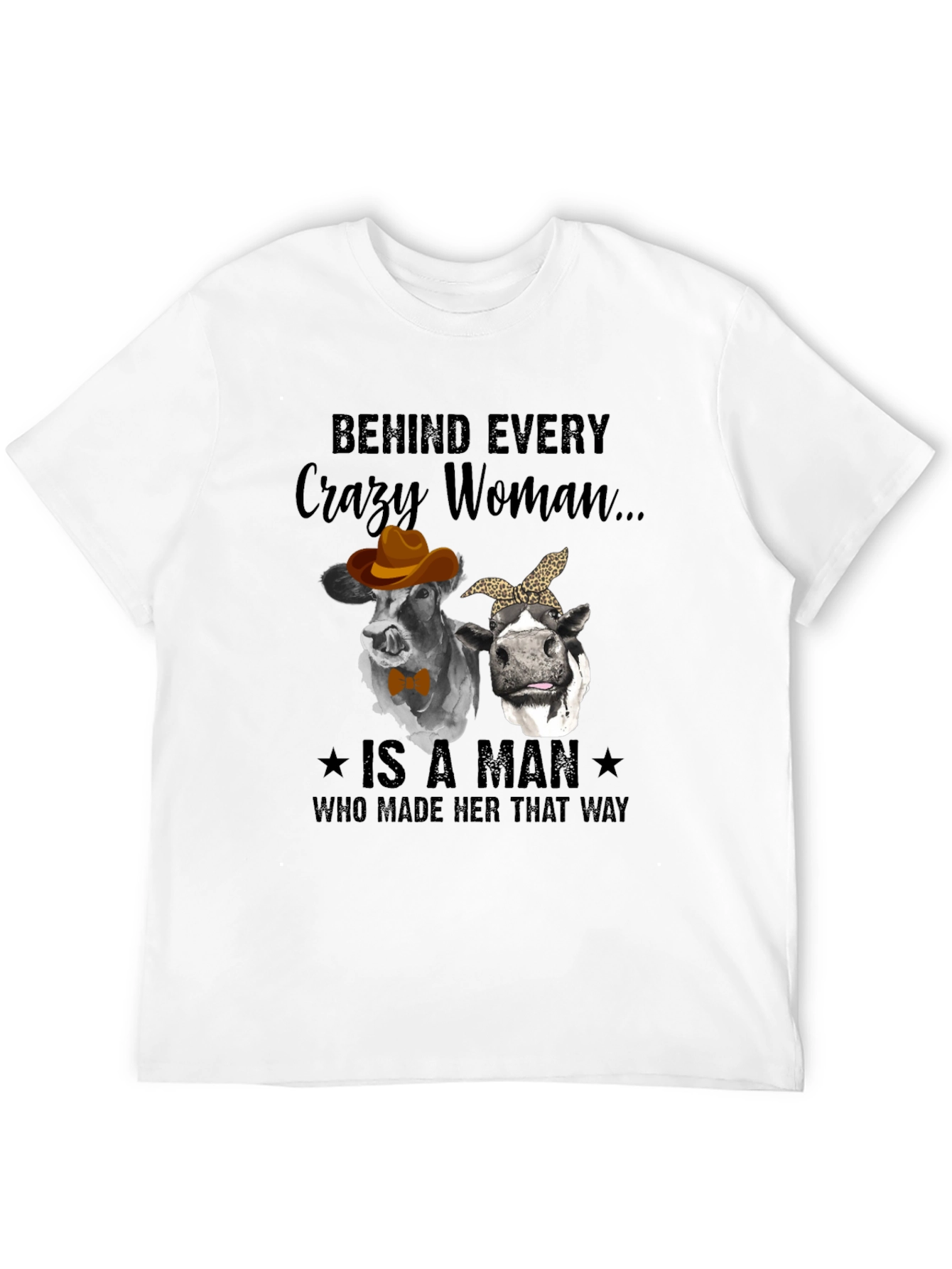 Black Crazy Woman Cow Graphic T-Shirt view 12