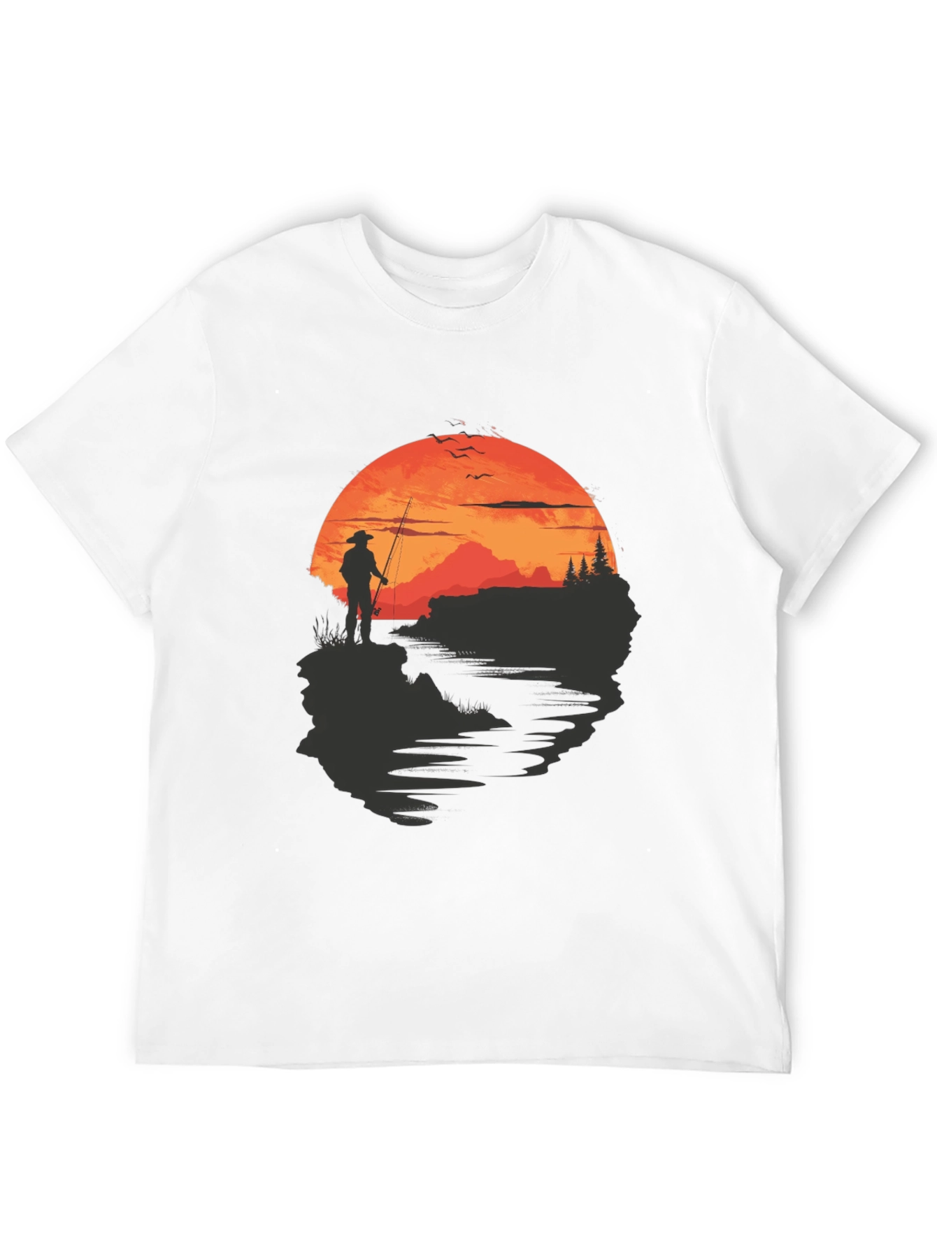 Black Fisherman Sunset Graphic Tee - Black Crew Neck view 12