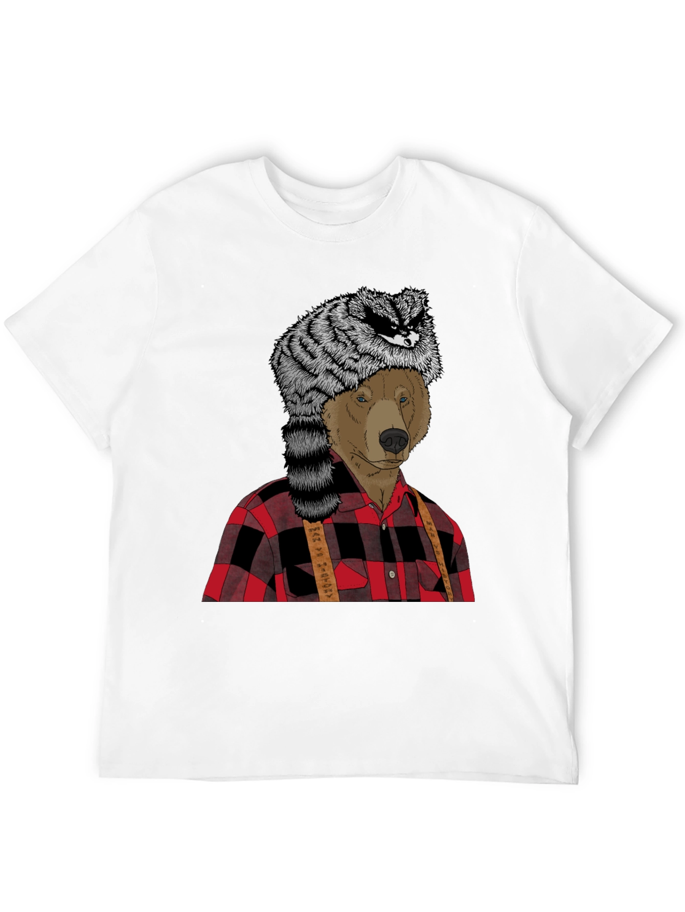Black Bear in Raccoon Hat Lumberjack T-Shirt view 12