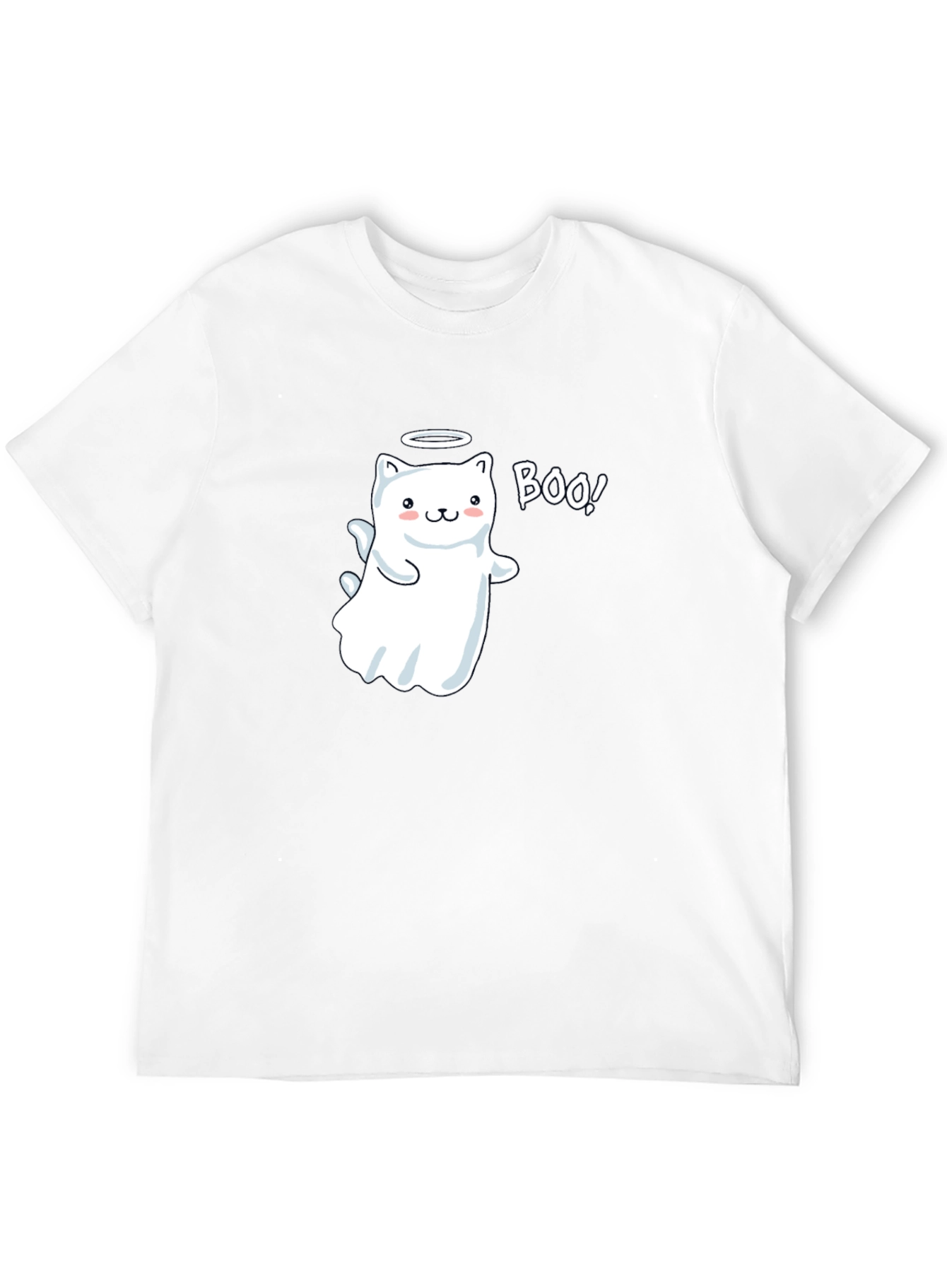 Cute Ghost Cat Boo! Black T-Shirt - 12