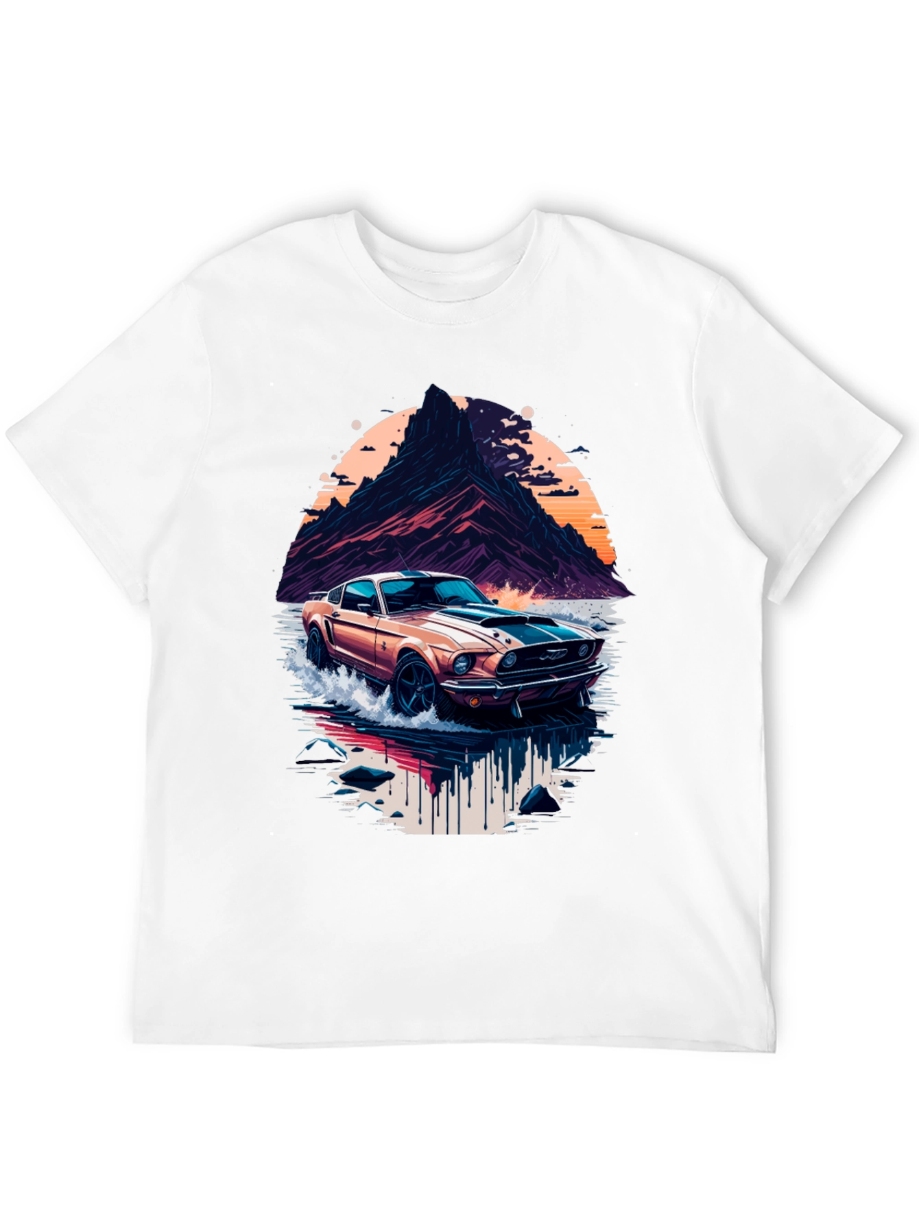Black Retro Car Graphic Tee - Cool Mountainscape Design view 12
