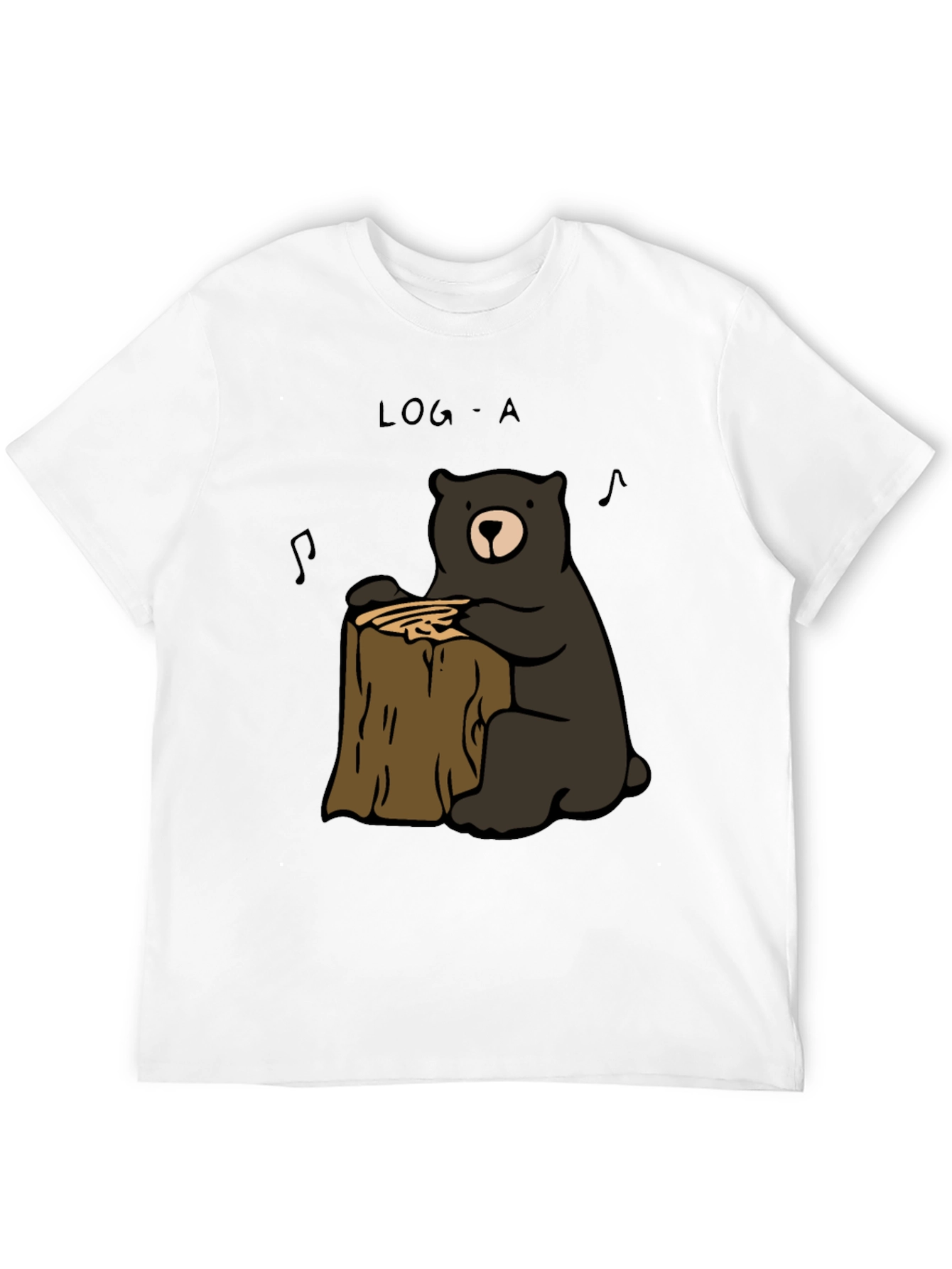 Black Log-A Bear T-Shirt - Music Loving Bear on Wood Stump view 12